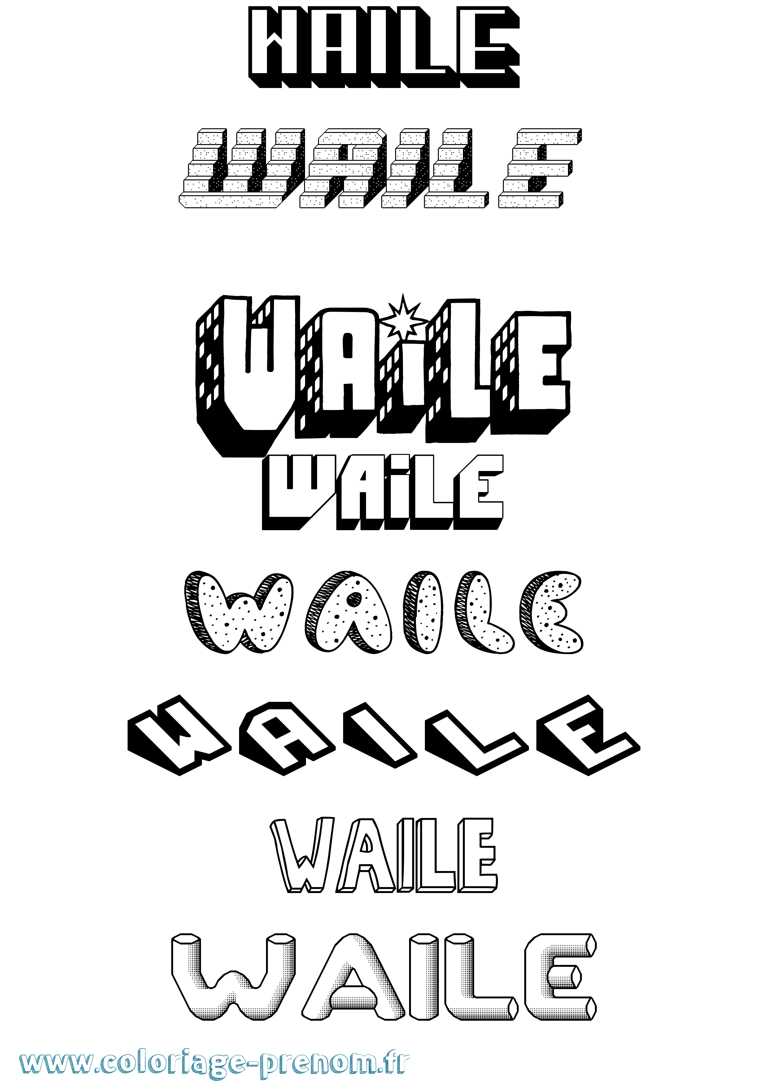Coloriage Waile Effet 3D Coloriage prénom Waile Effet 3D