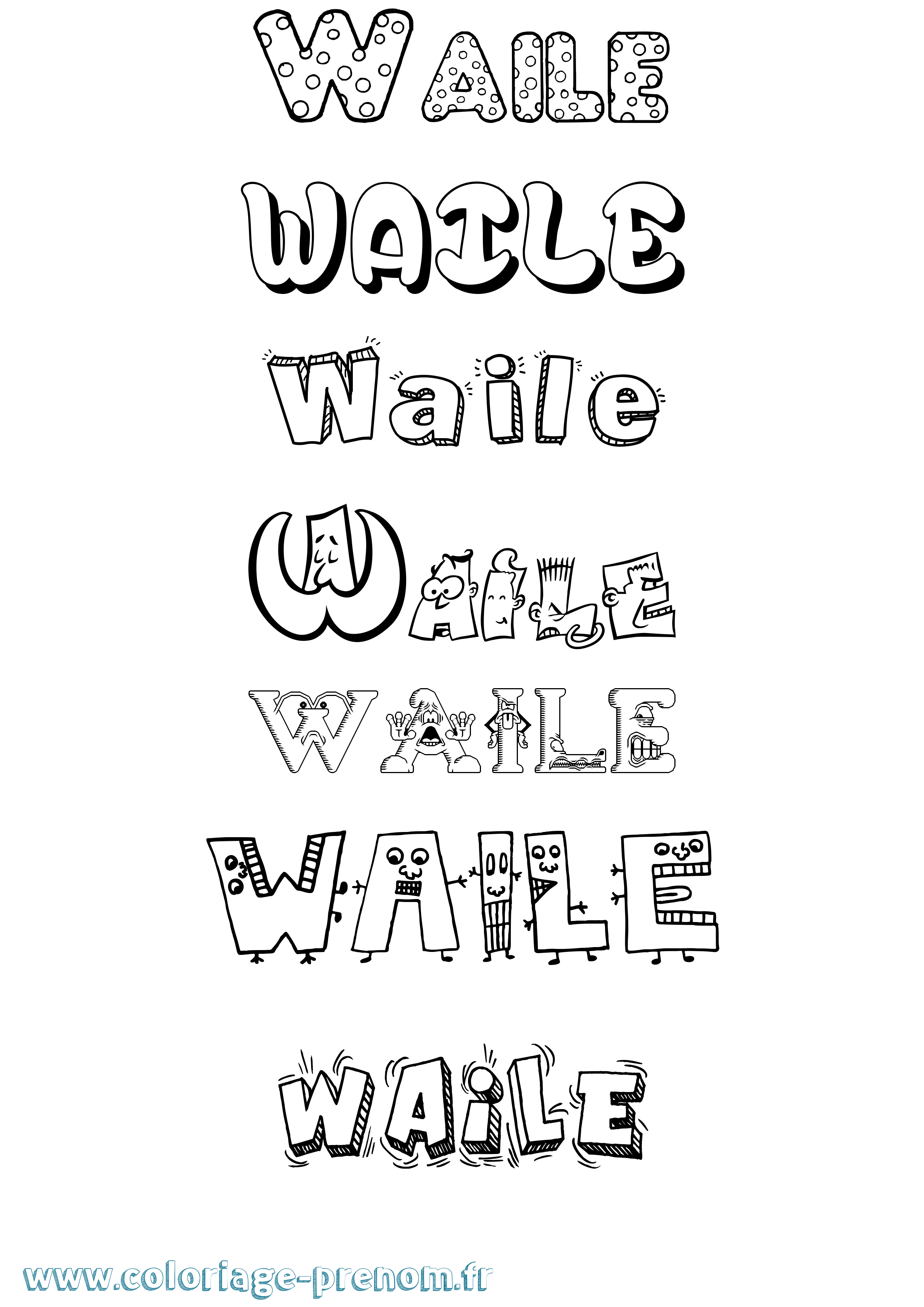 Coloriage Waile Fun Coloriage prénom Waile Fun