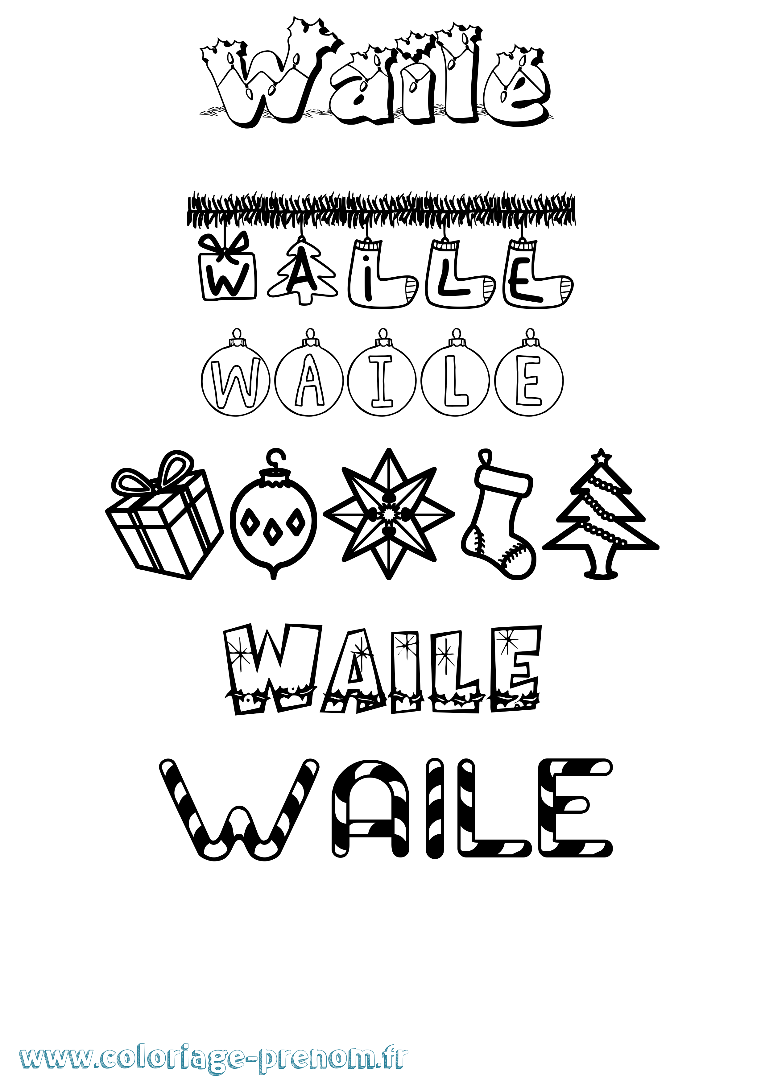 Coloriage Waile Noël Coloriage prénom Waile Noël