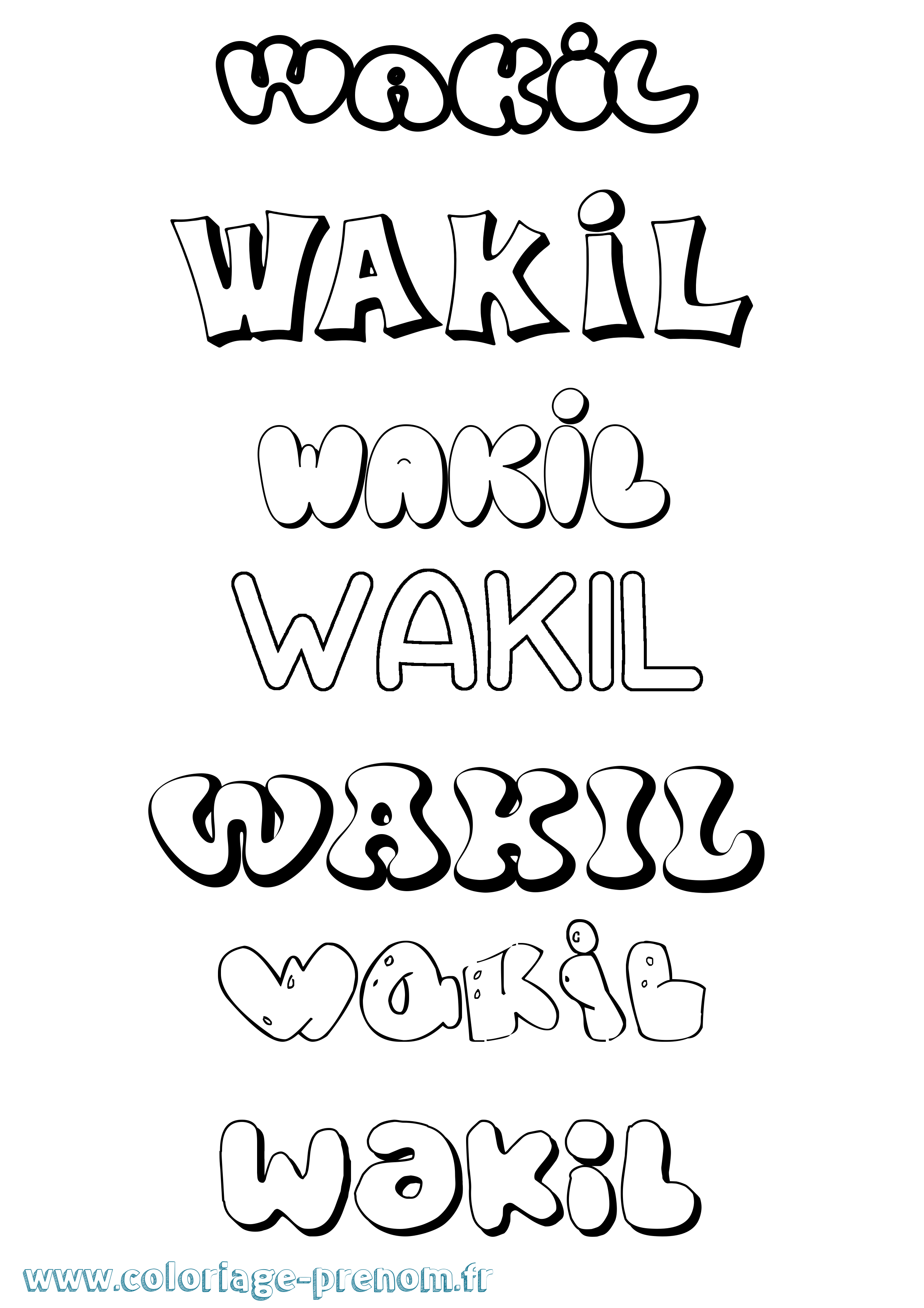 Coloriage Wakil Bubble Coloriage prénom Wakil Bubble