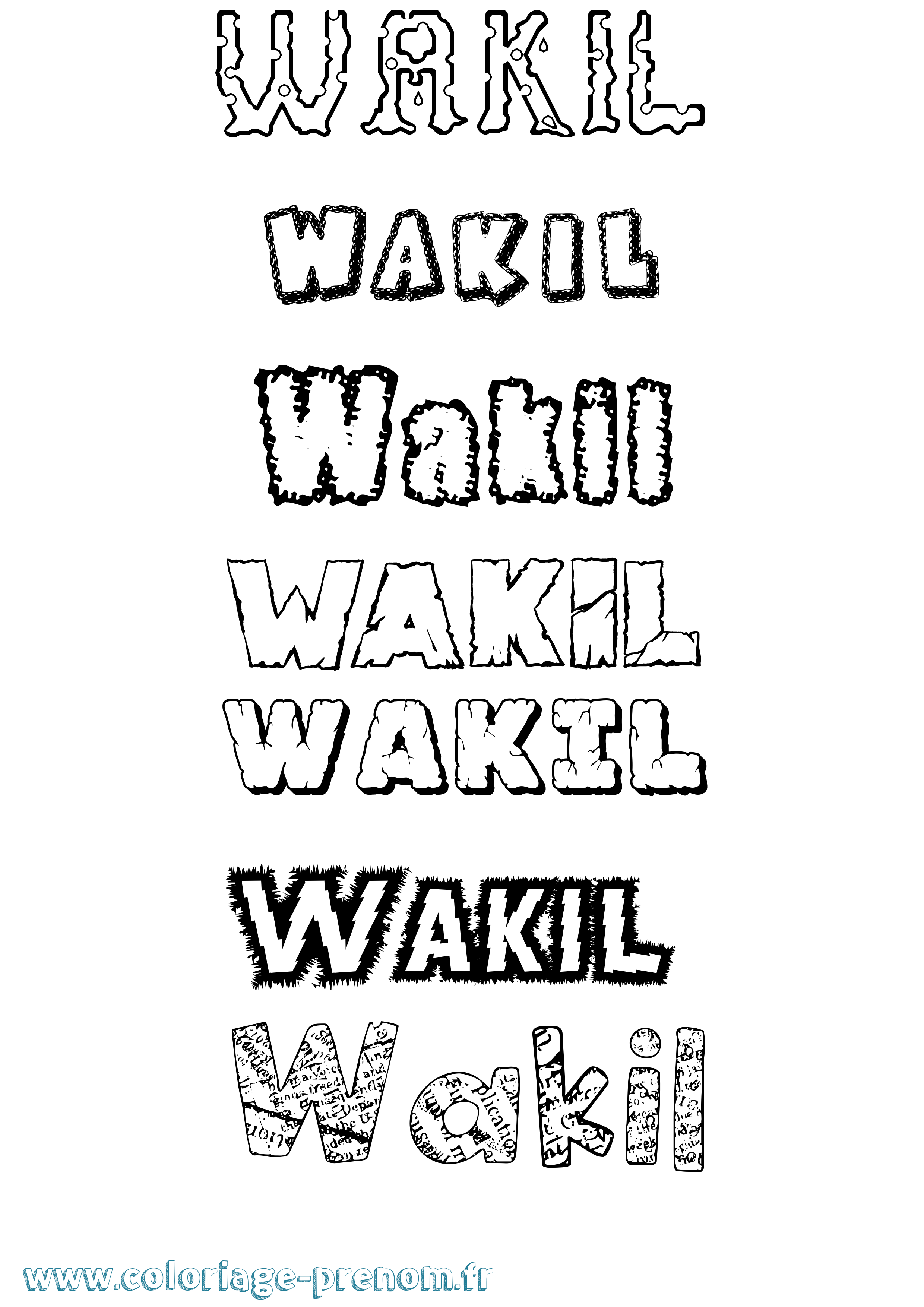 Coloriage Wakil Destructuré Coloriage prénom Wakil Destructuré