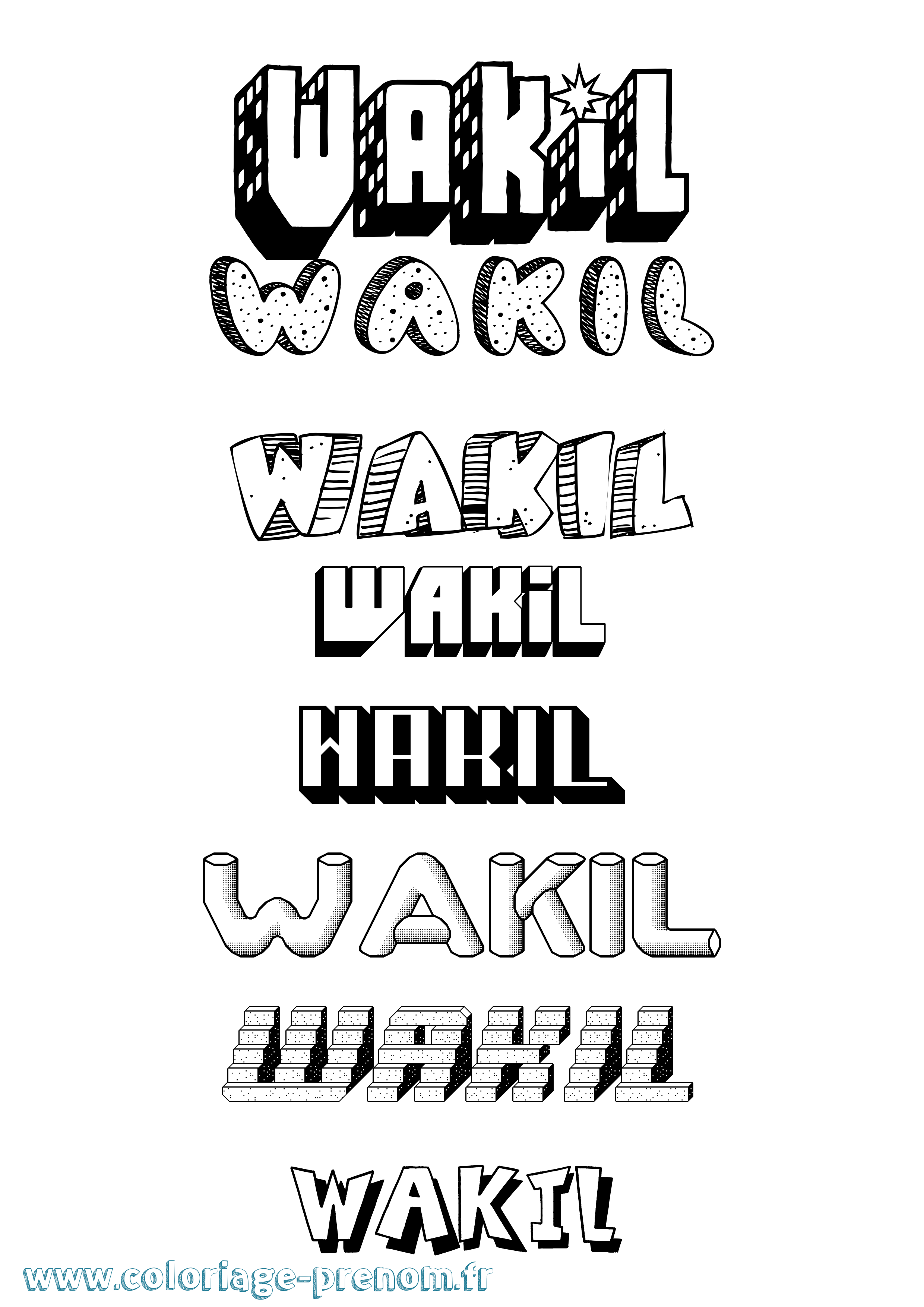 Coloriage Wakil Effet 3D Coloriage prénom Wakil Effet 3D