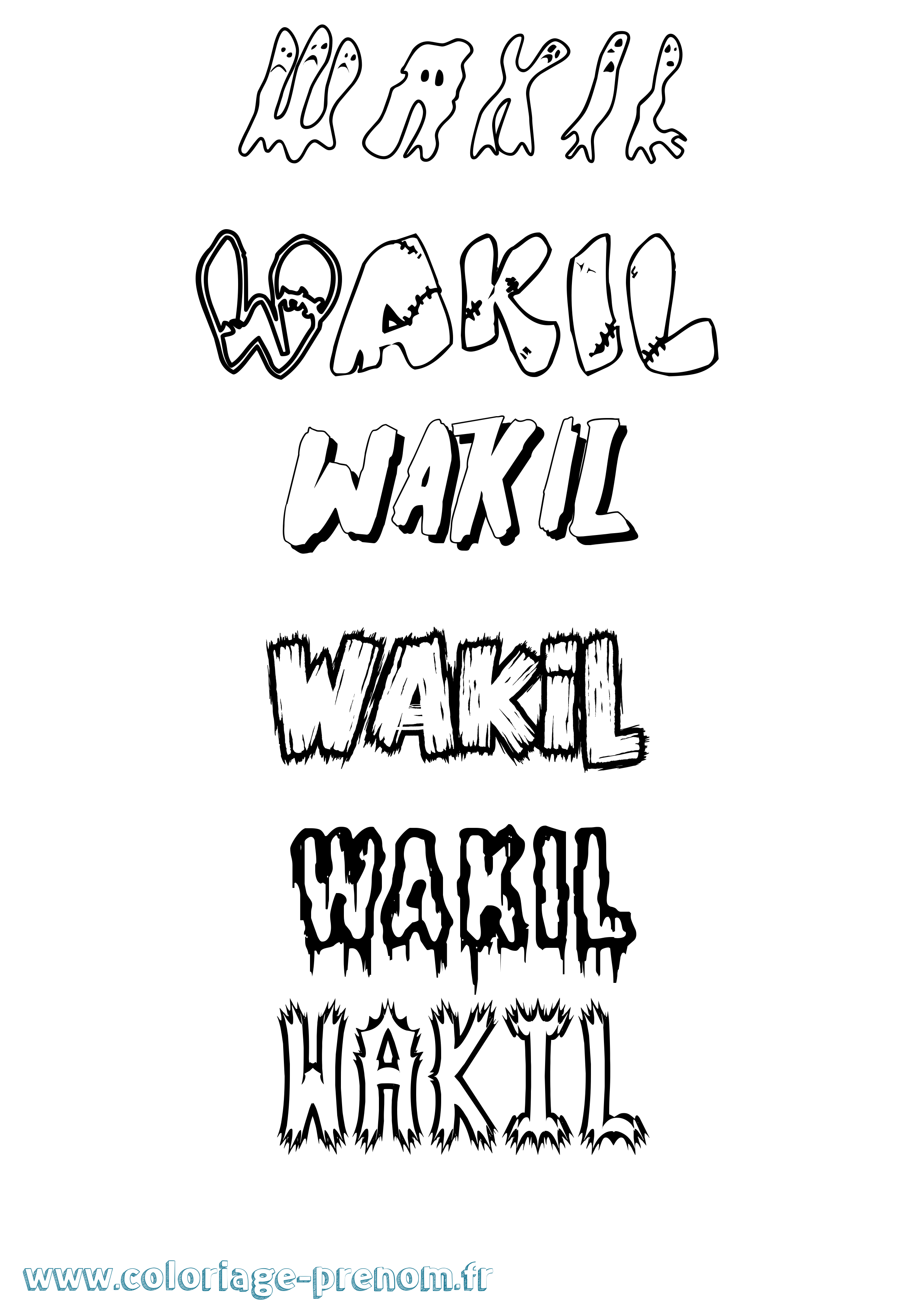 Coloriage Wakil Frisson Coloriage prénom Wakil Frisson