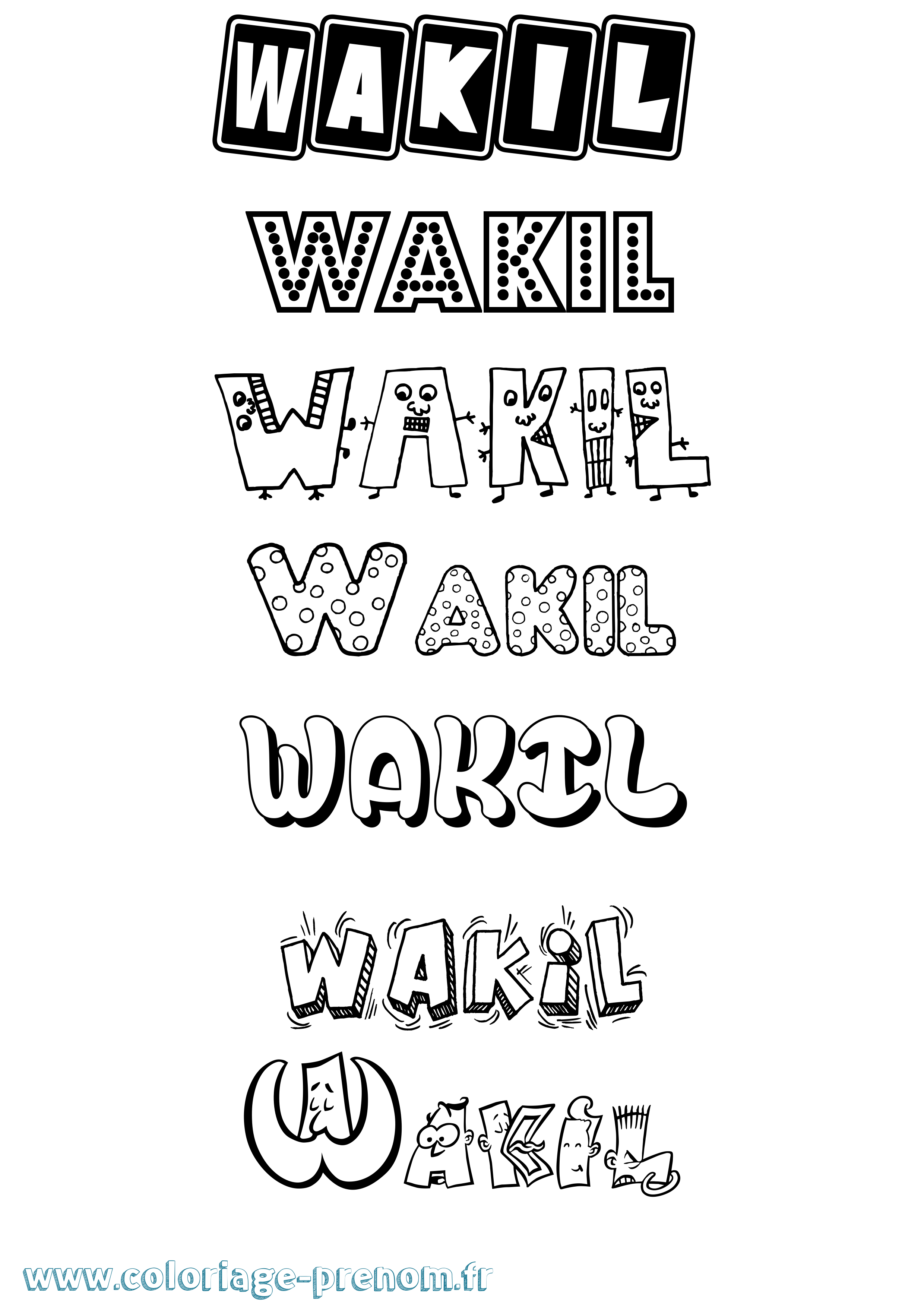 Coloriage Wakil Fun Coloriage prénom Wakil Fun