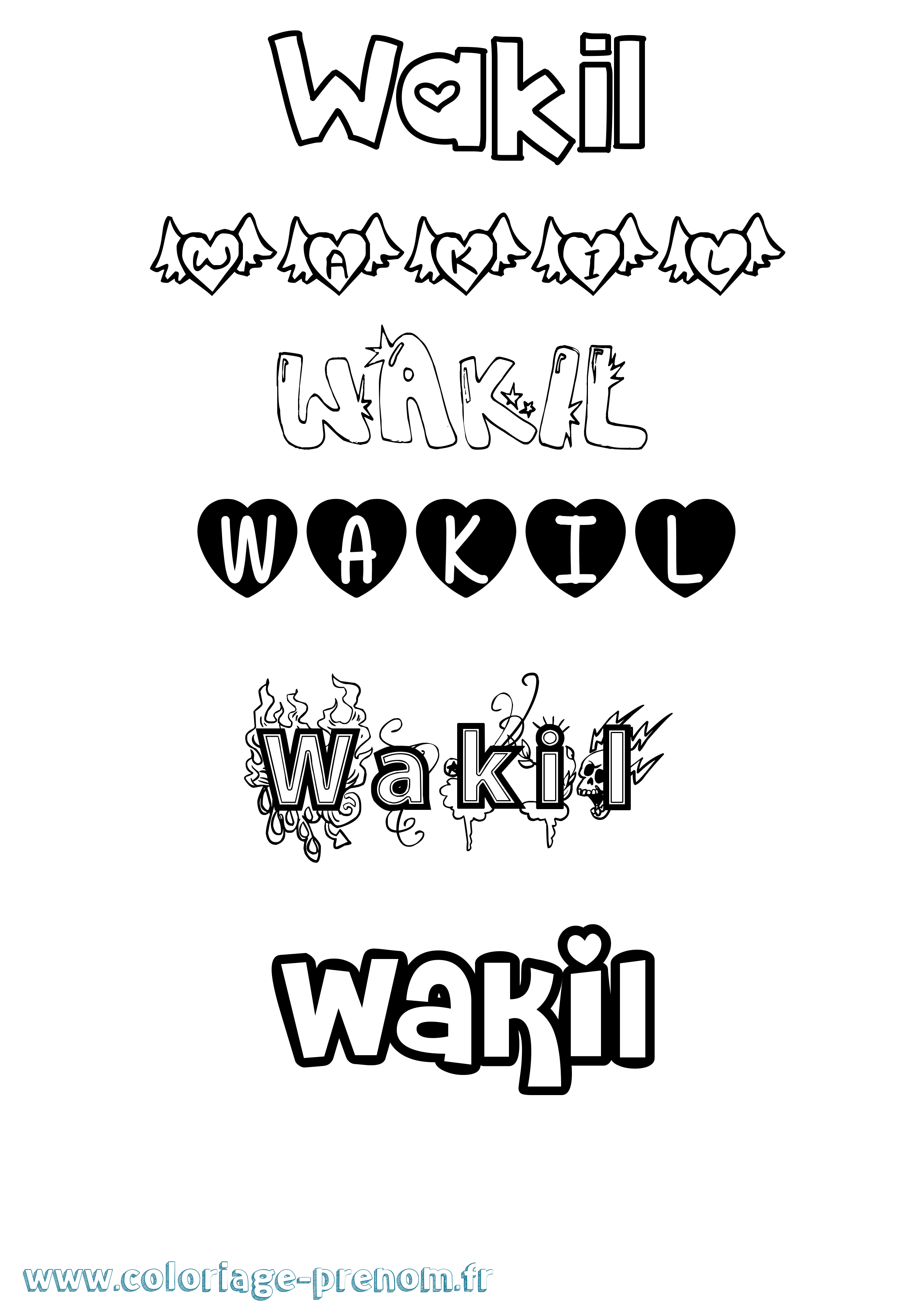 Coloriage Wakil Girly Coloriage prénom Wakil Girly
