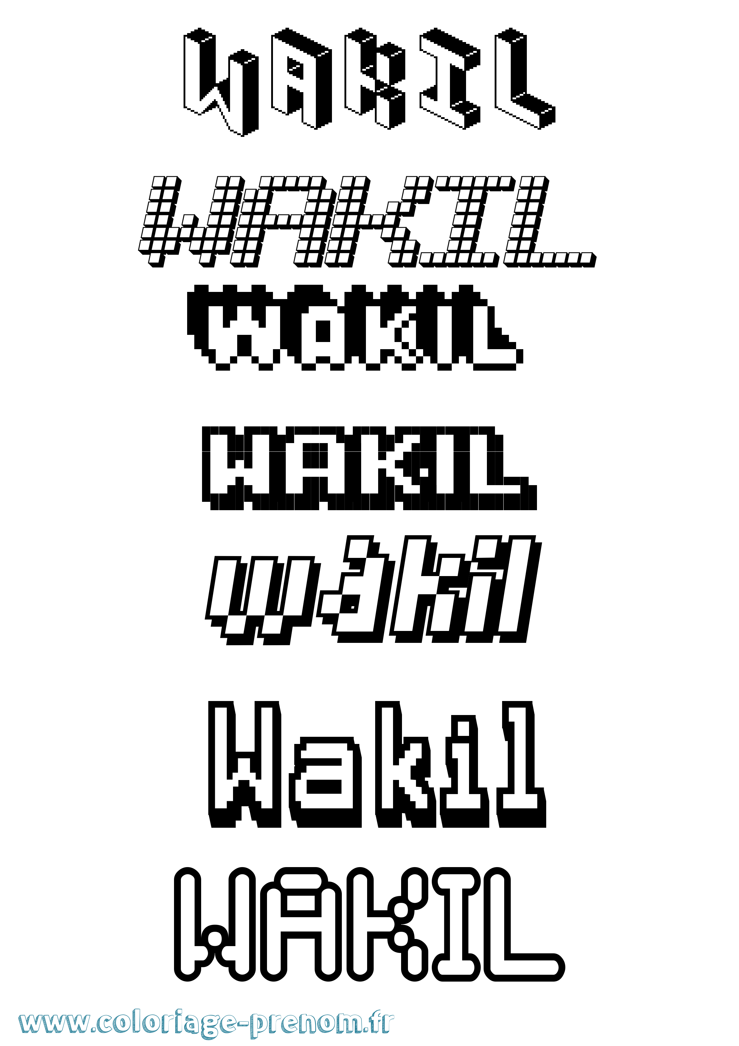 Coloriage Wakil Pixel Coloriage prénom Wakil Pixel