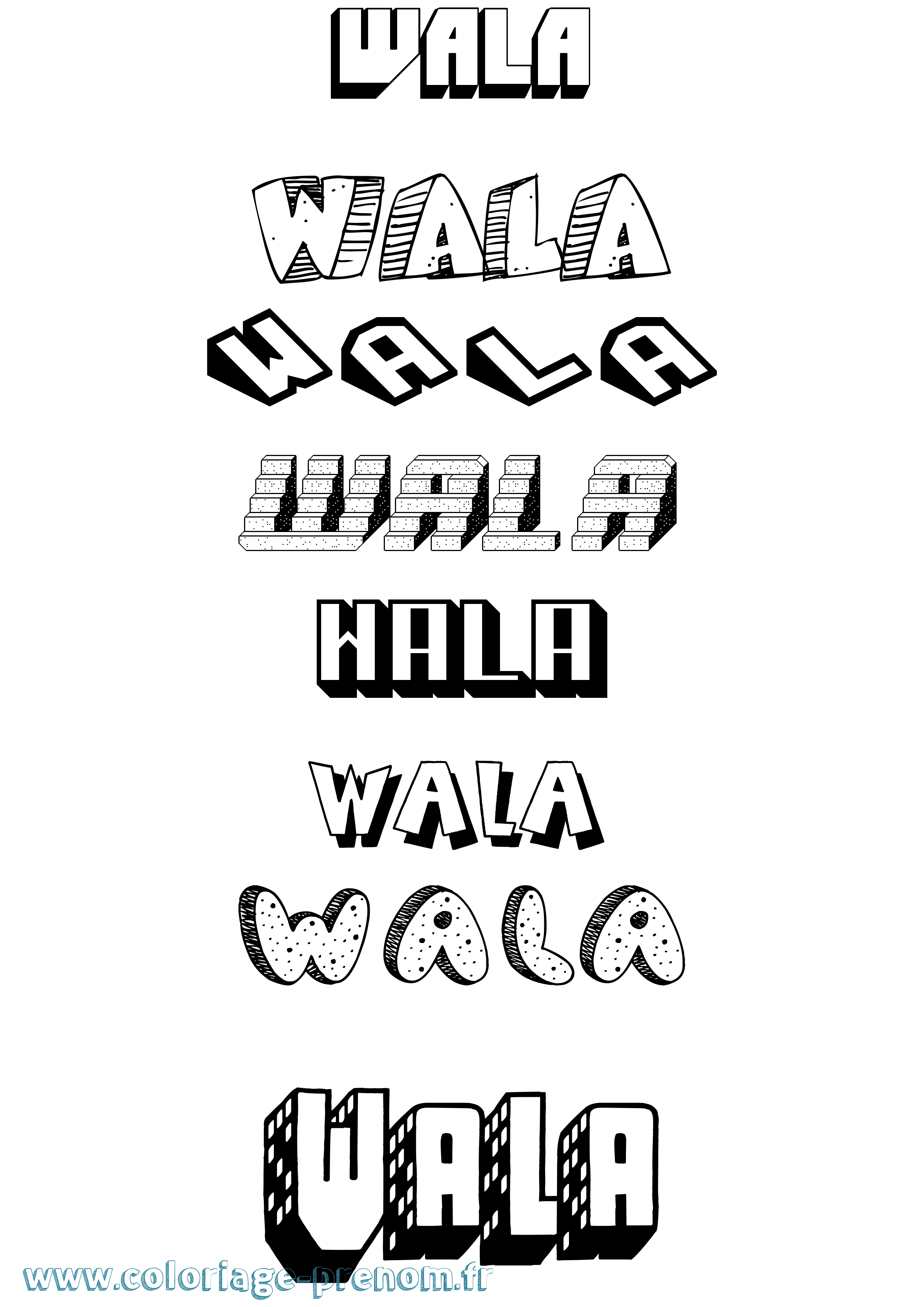 Coloriage Wala Effet 3D Coloriage prénom Wala Effet 3D