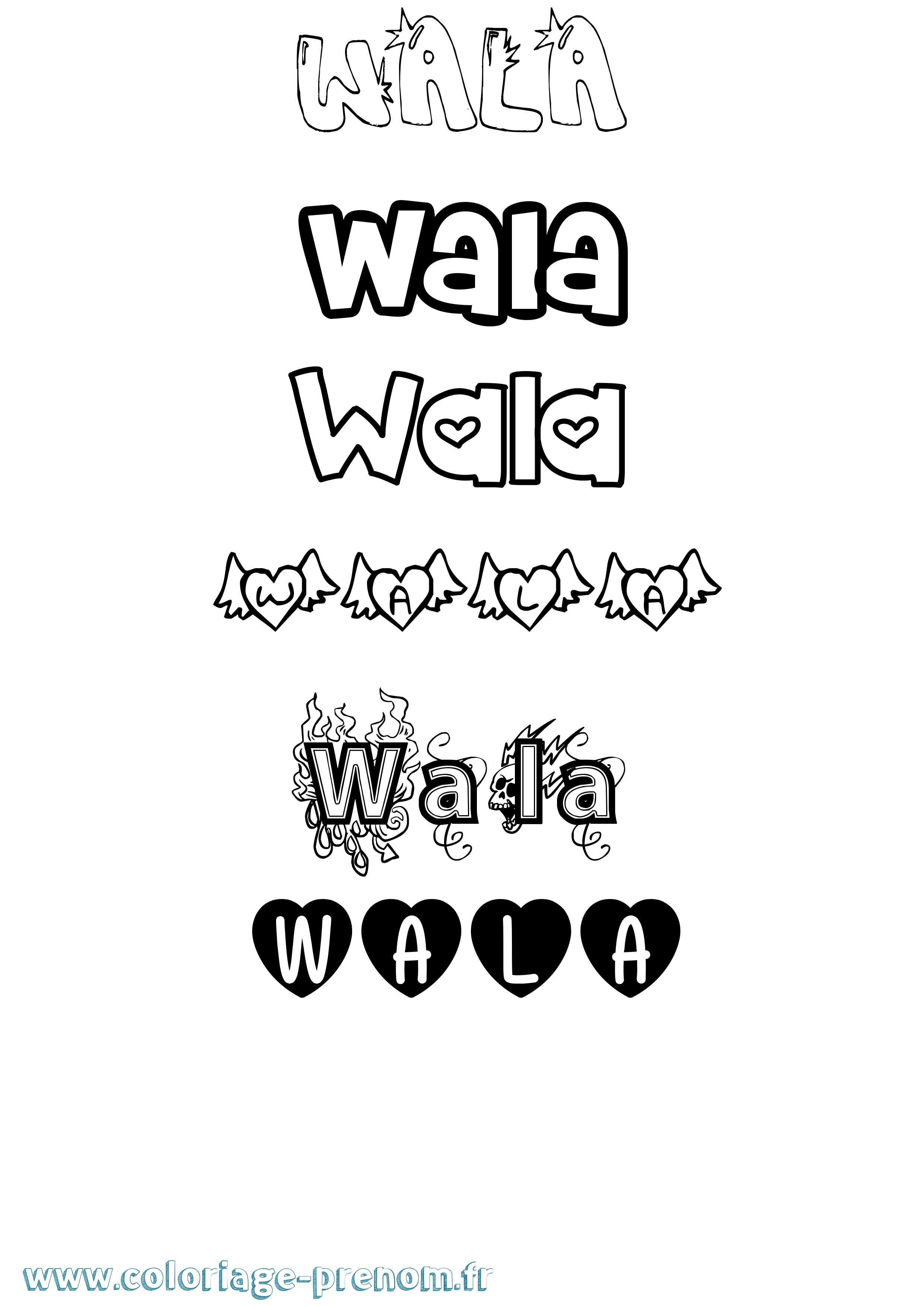 Coloriage Wala Girly Coloriage prénom Wala Girly