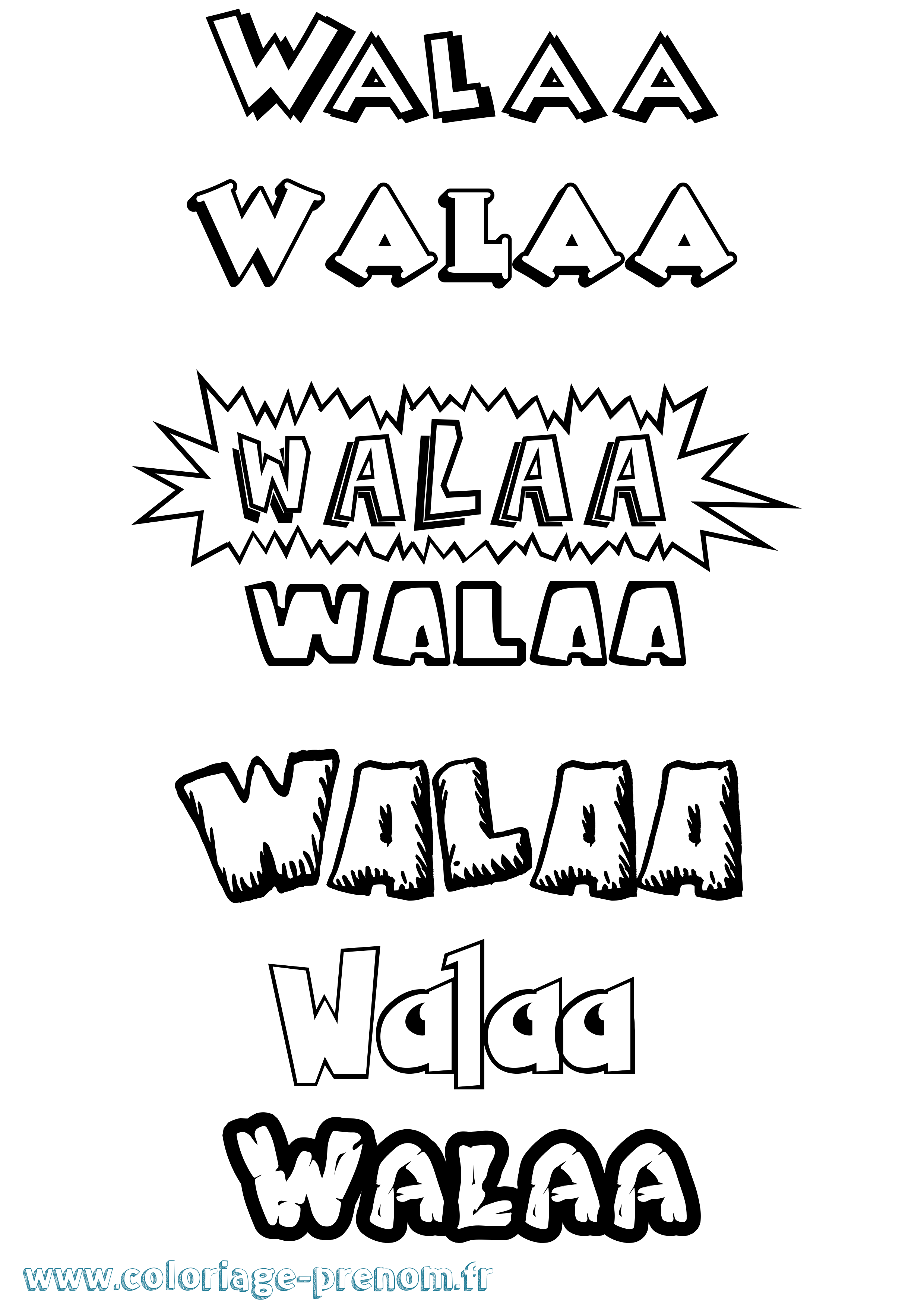 Coloriage Walaa Dessin Animé Coloriage prénom Walaa Dessin Animé