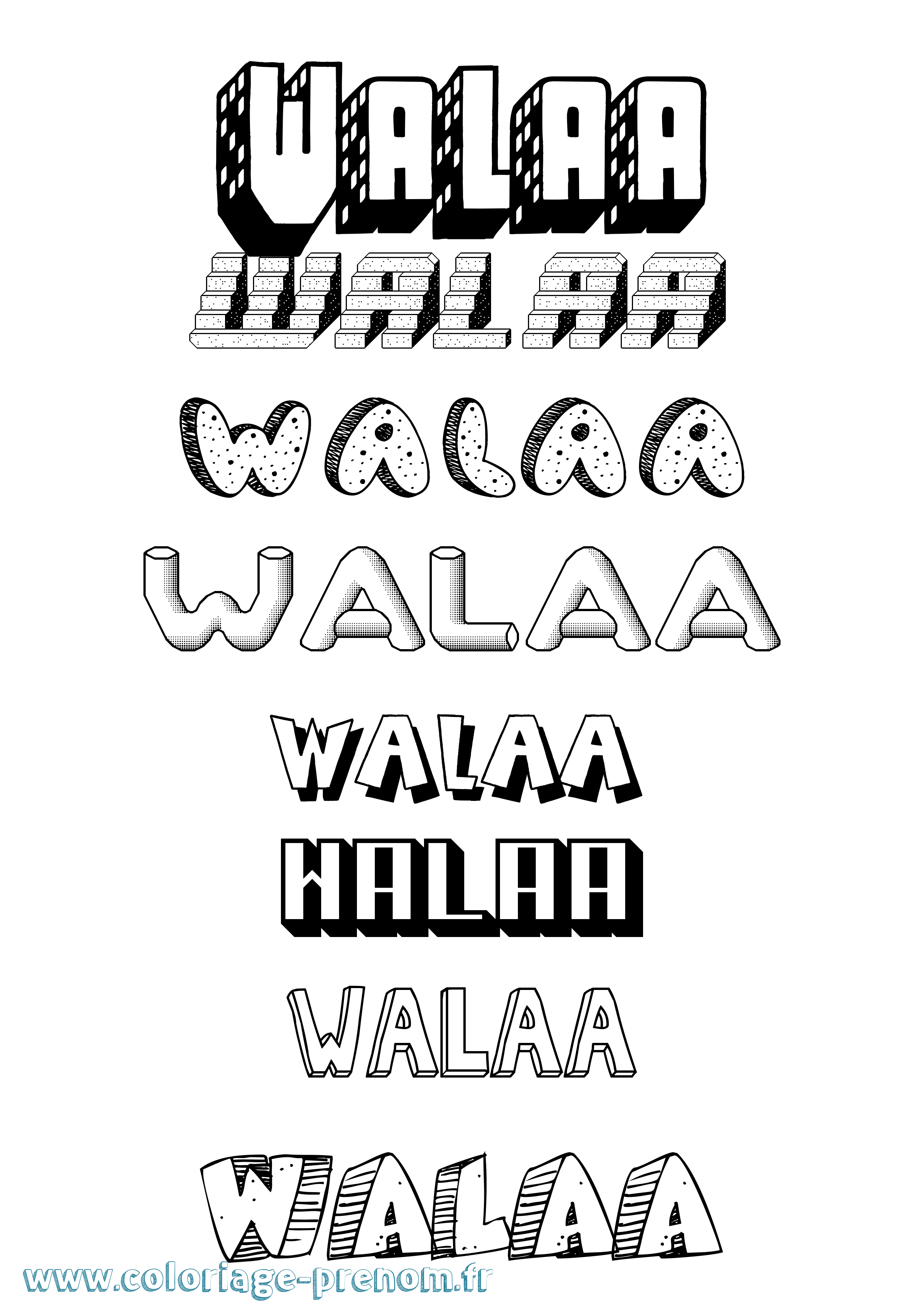 Coloriage Walaa Effet 3D Coloriage prénom Walaa Effet 3D