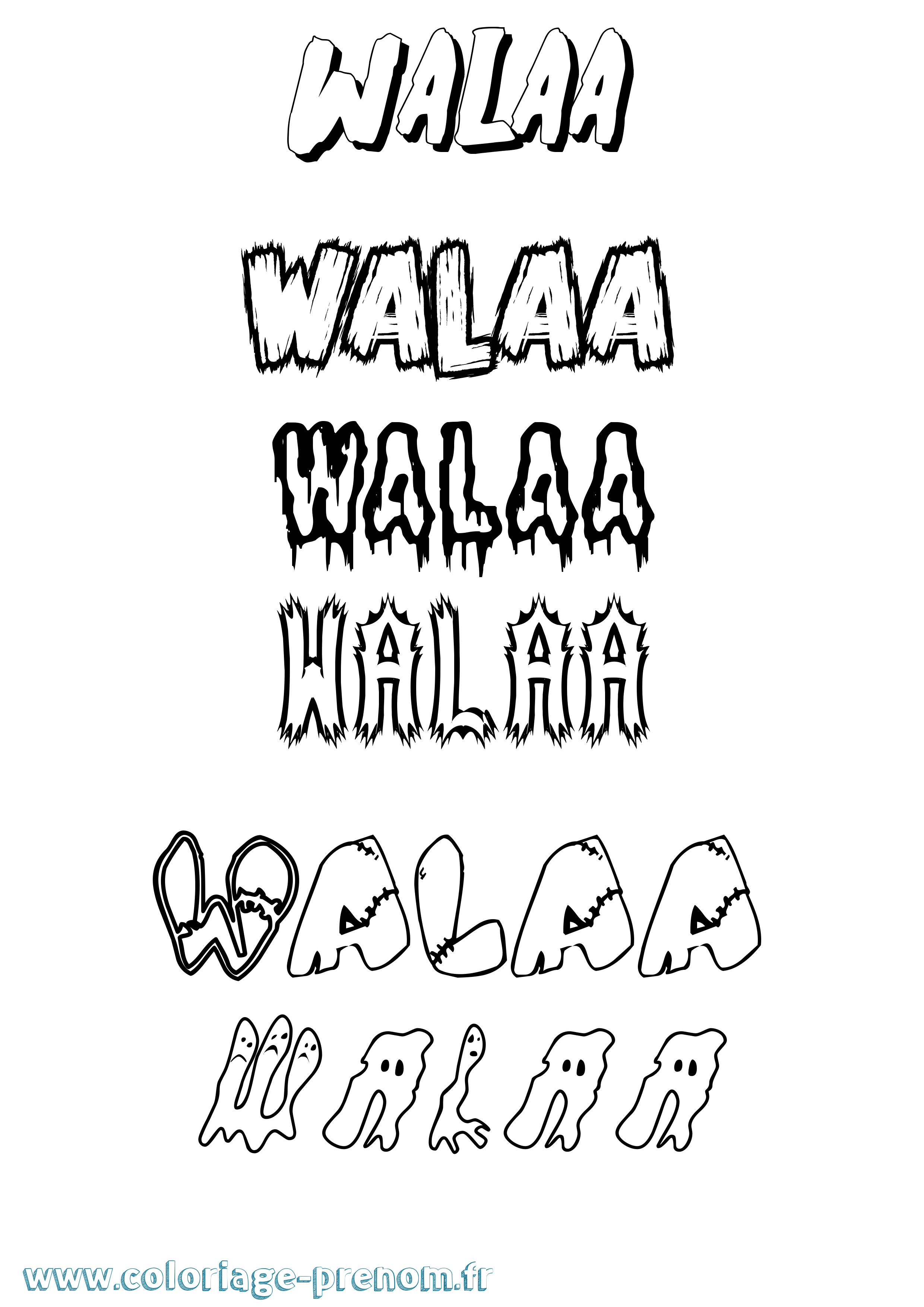 Coloriage Walaa Frisson Coloriage prénom Walaa Frisson