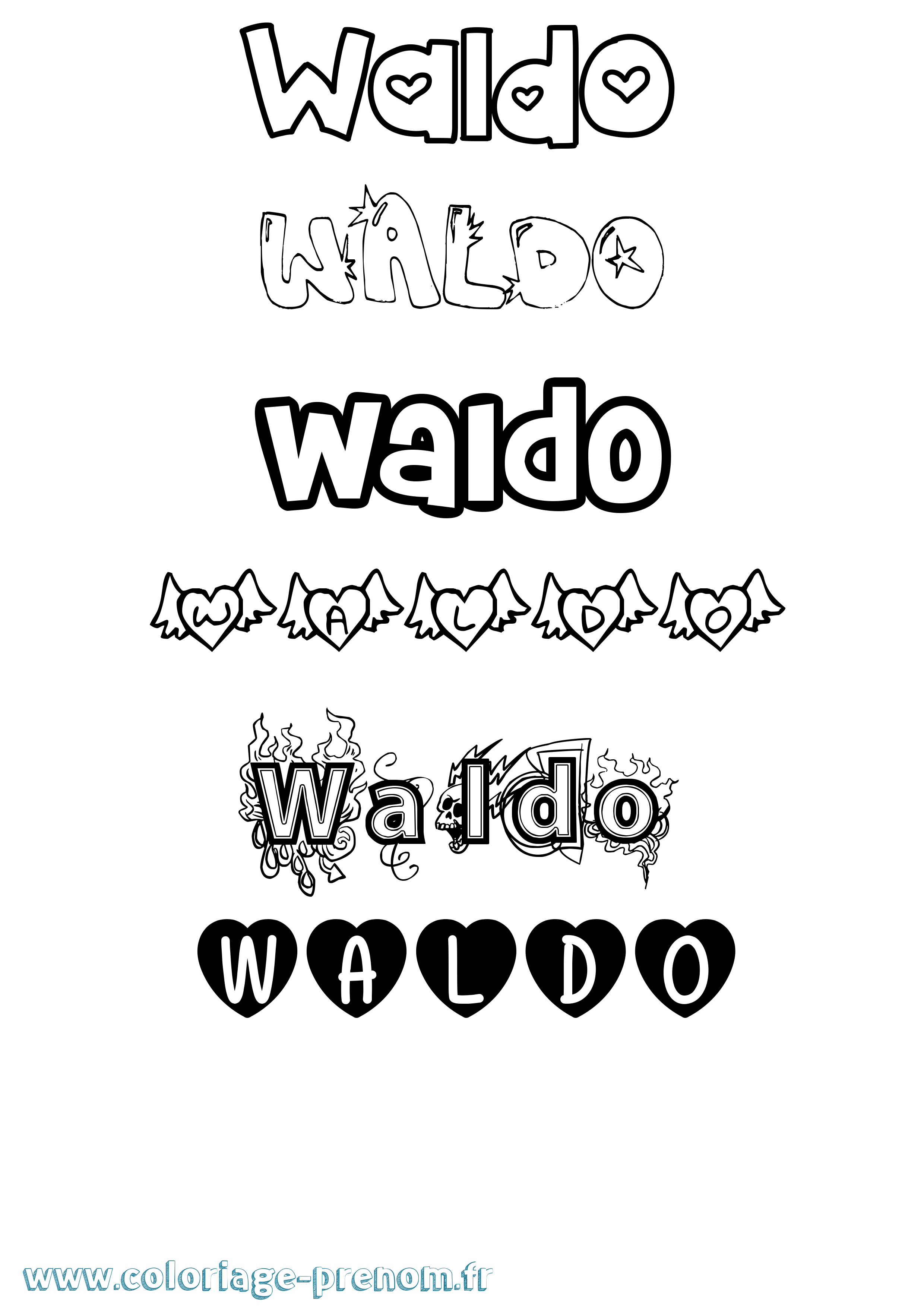 Coloriage Waldo Girly Coloriage prénom Waldo Girly