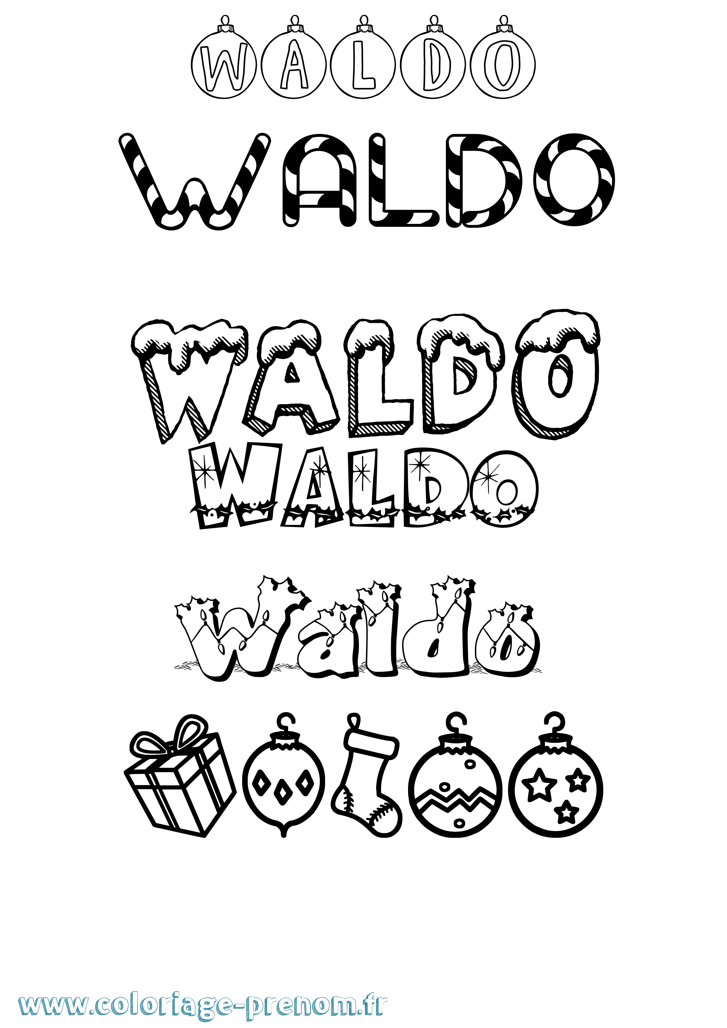 Coloriage Waldo Noël Coloriage prénom Waldo Noël