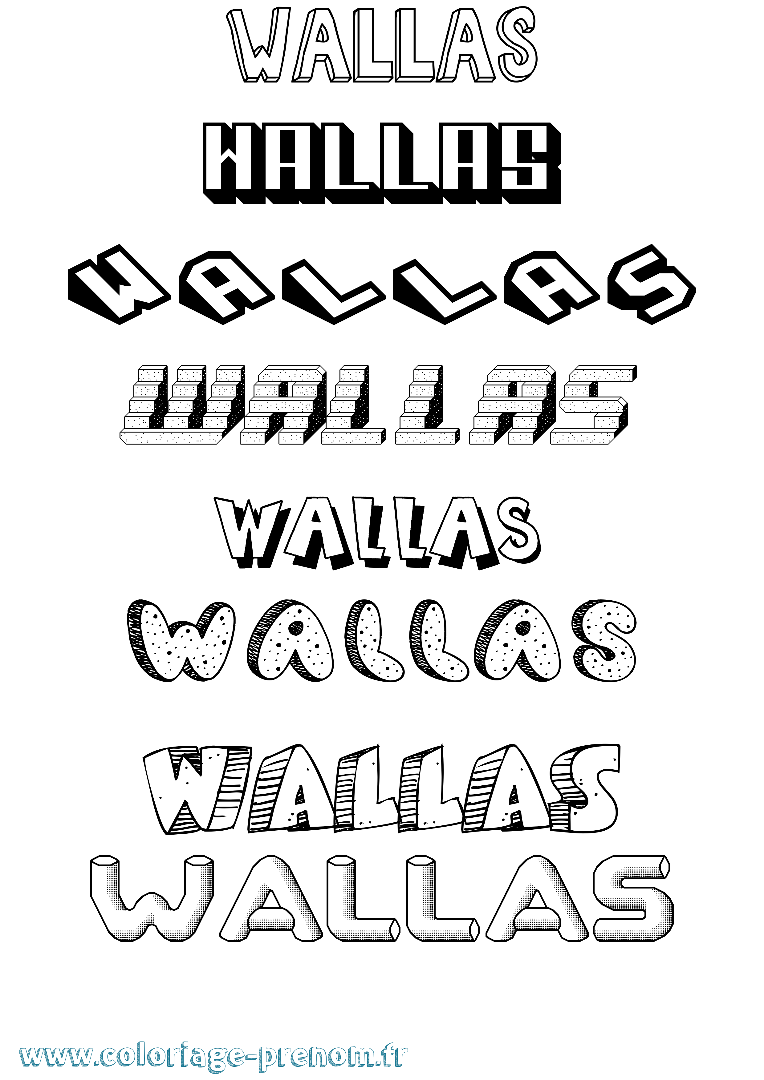Coloriage Wallas Effet 3D Coloriage prénom Wallas Effet 3D