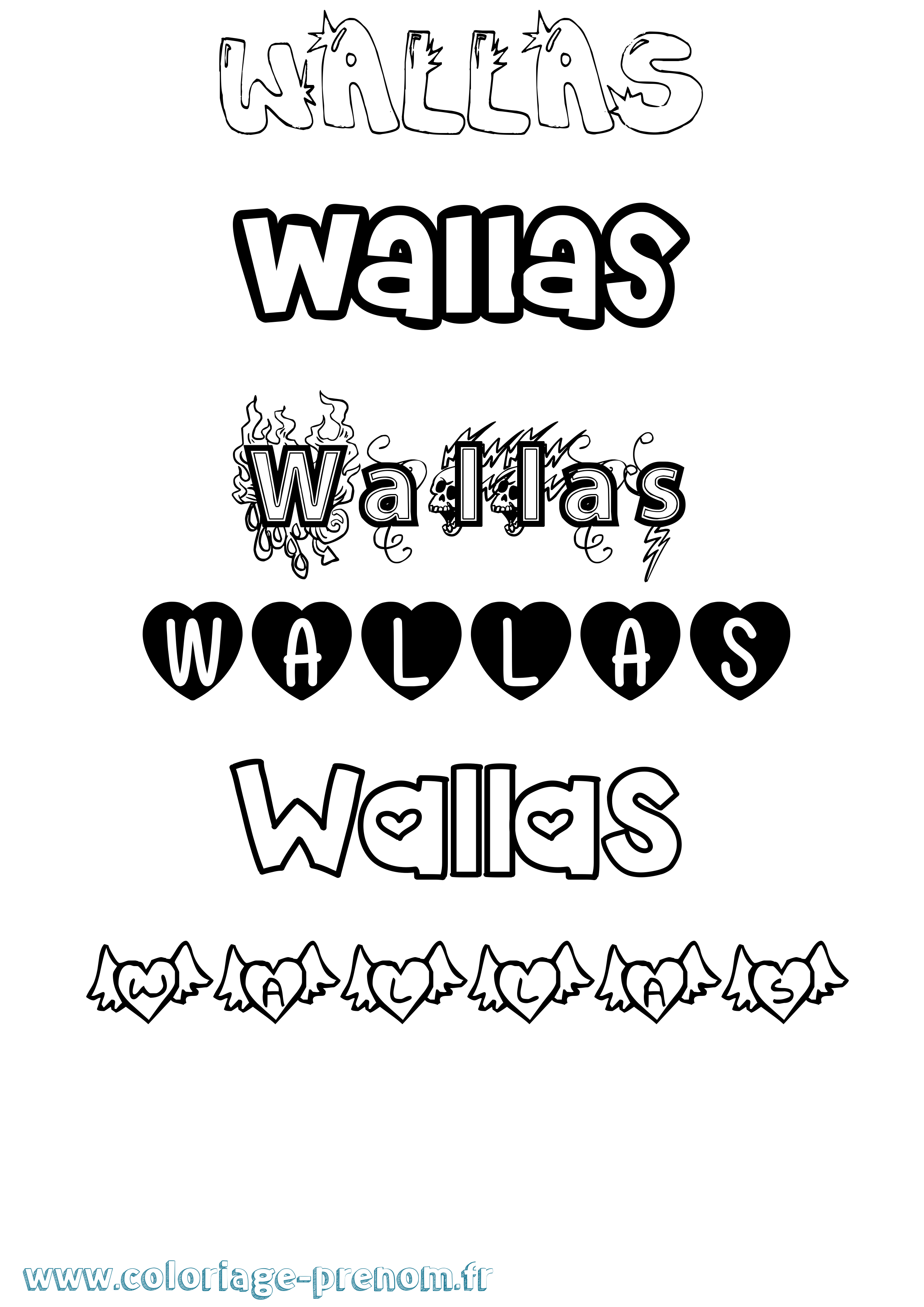 Coloriage Wallas Girly Coloriage prénom Wallas Girly