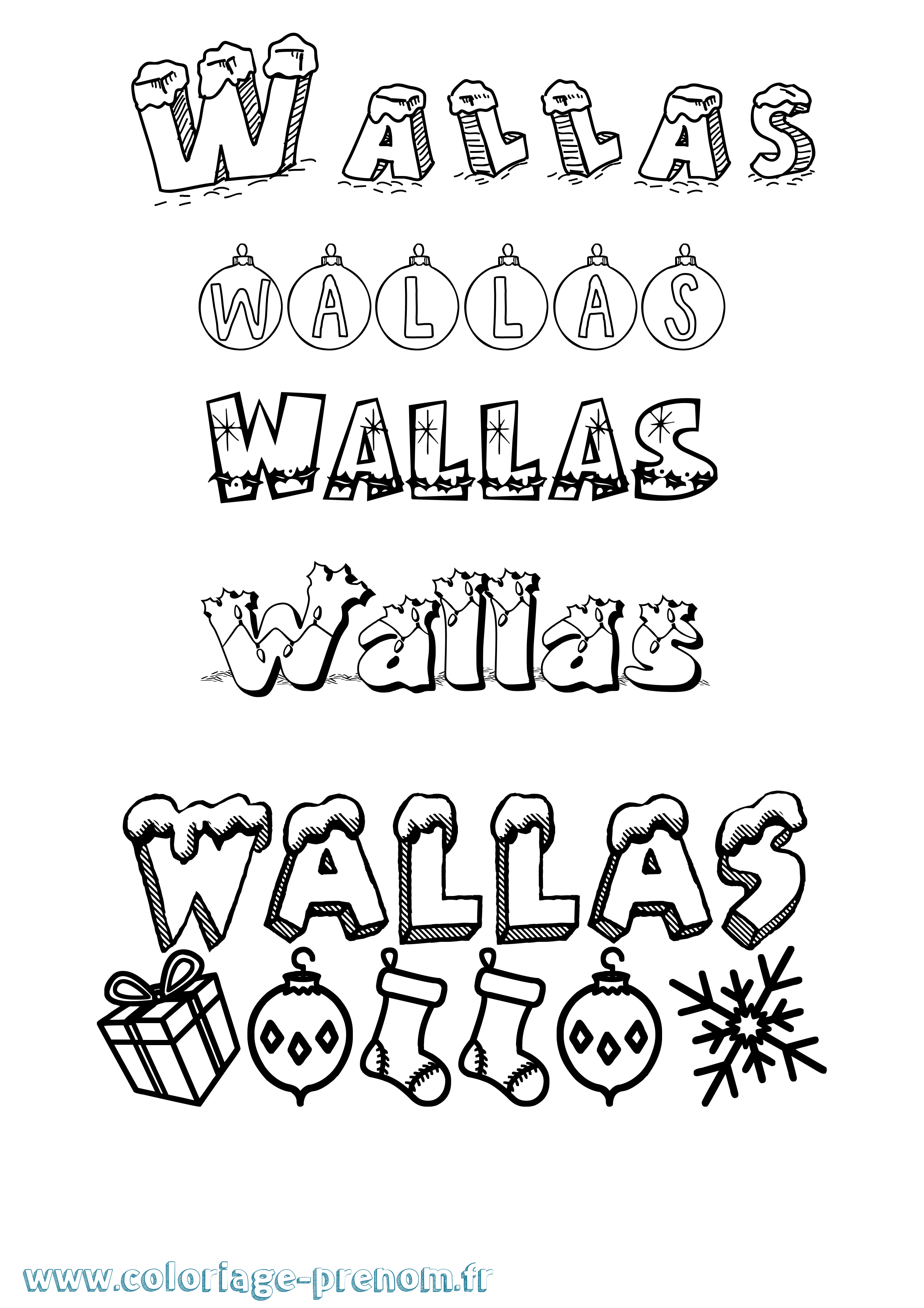 Coloriage Wallas Noël Coloriage prénom Wallas Noël