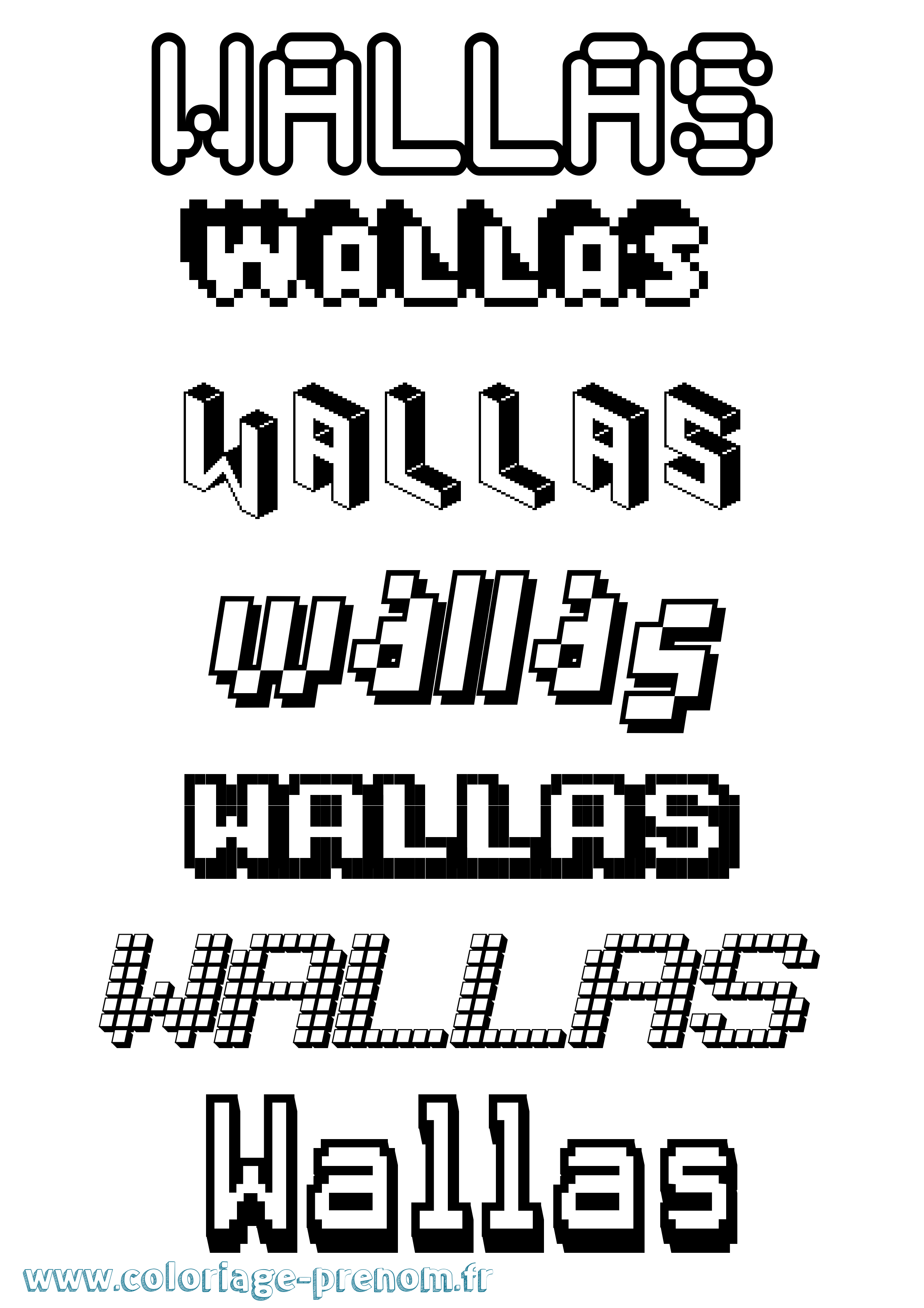 Coloriage Wallas Pixel Coloriage prénom Wallas Pixel