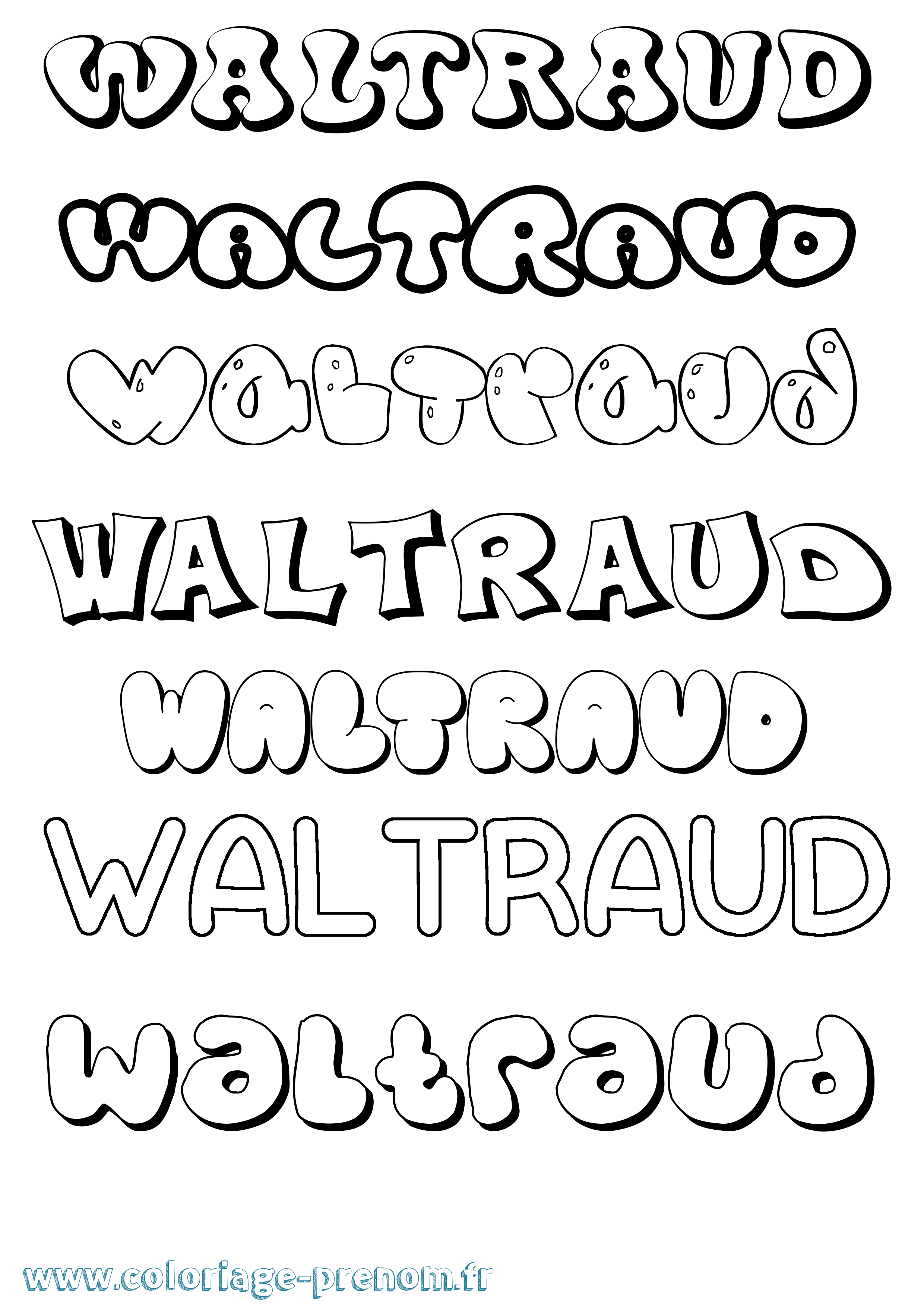Coloriage Waltraud Bubble Coloriage prénom Waltraud Bubble