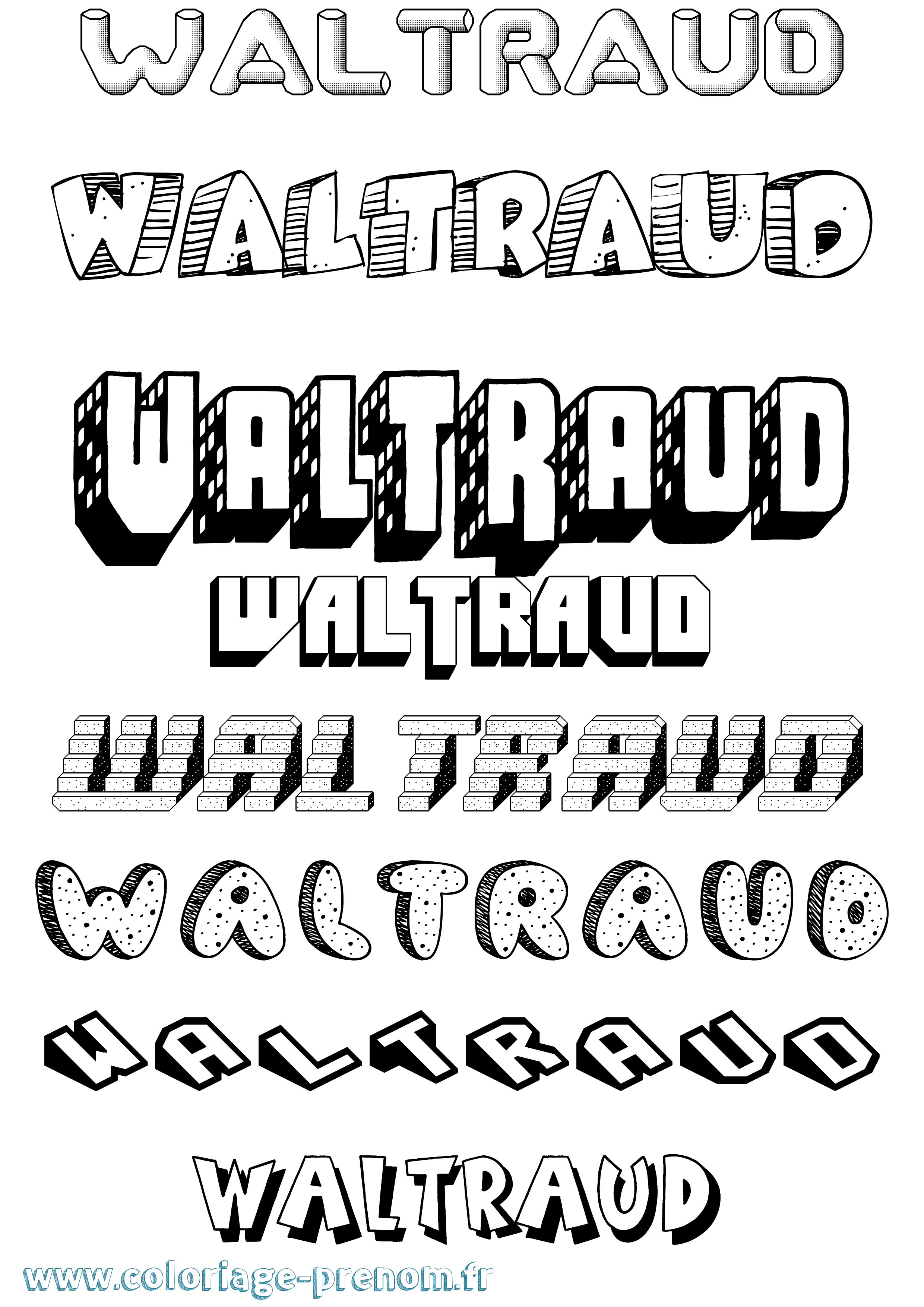 Coloriage Waltraud Effet 3D Coloriage prénom Waltraud Effet 3D