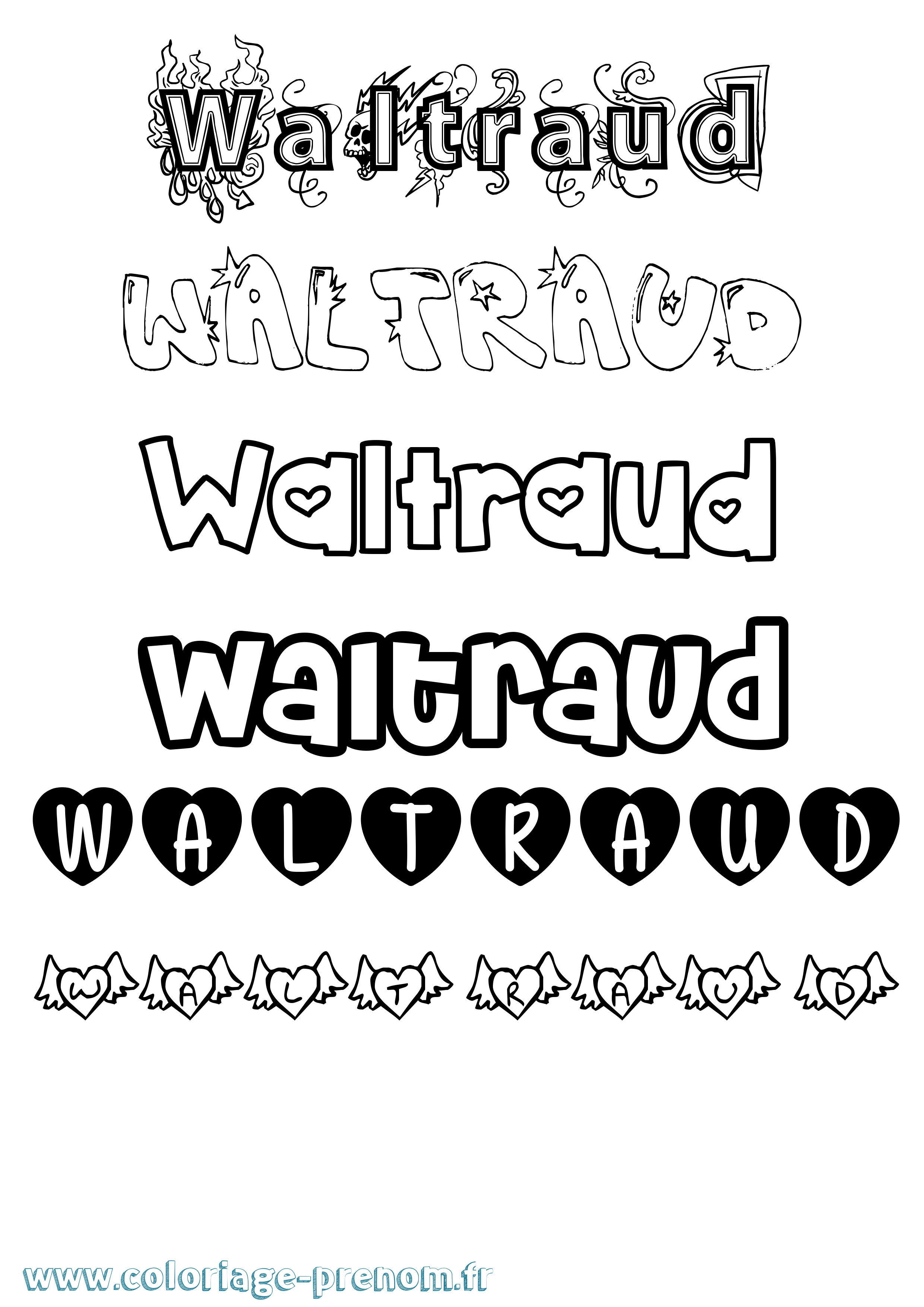 Coloriage Waltraud Girly Coloriage prénom Waltraud Girly