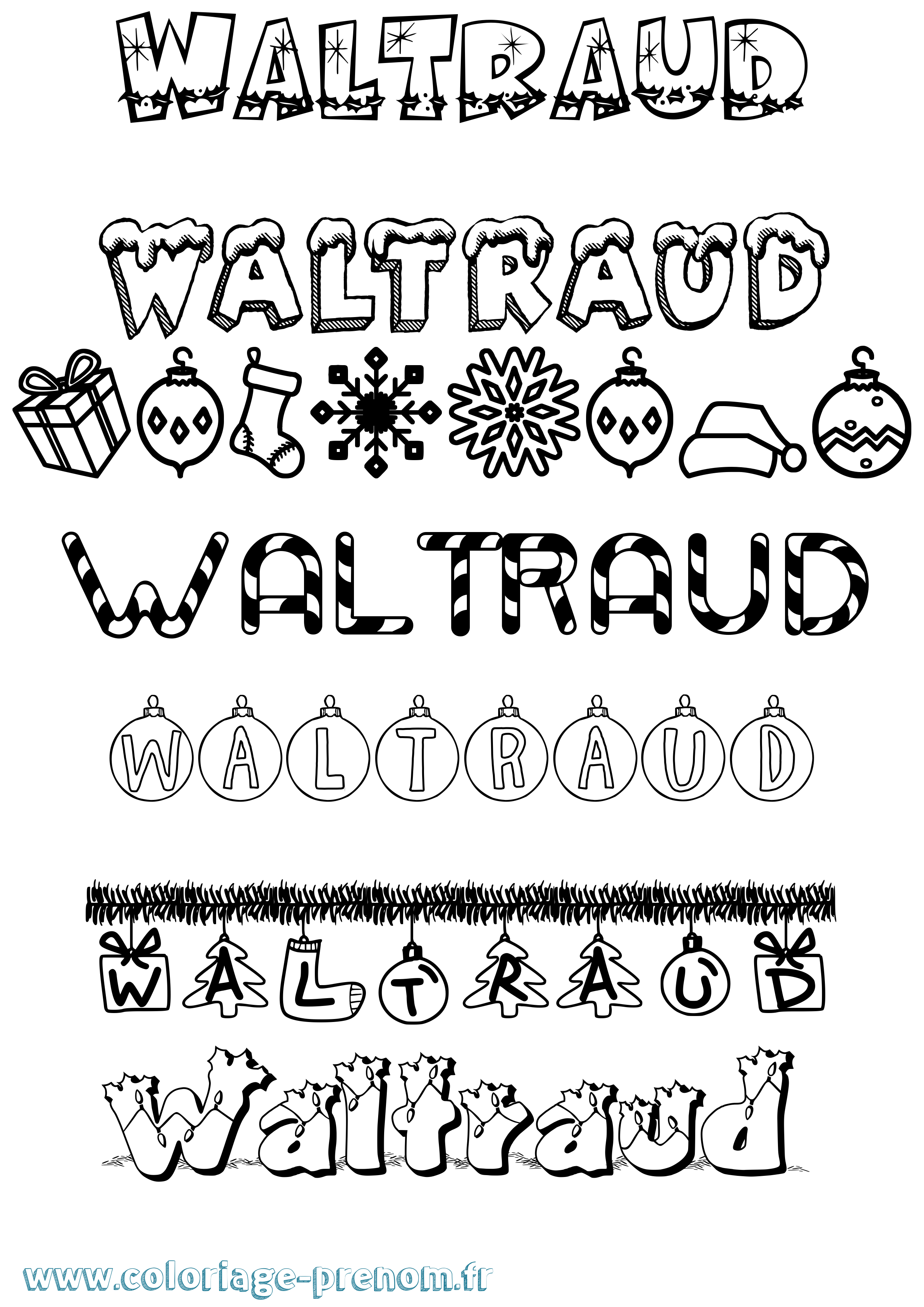 Coloriage Waltraud Noël Coloriage prénom Waltraud Noël
