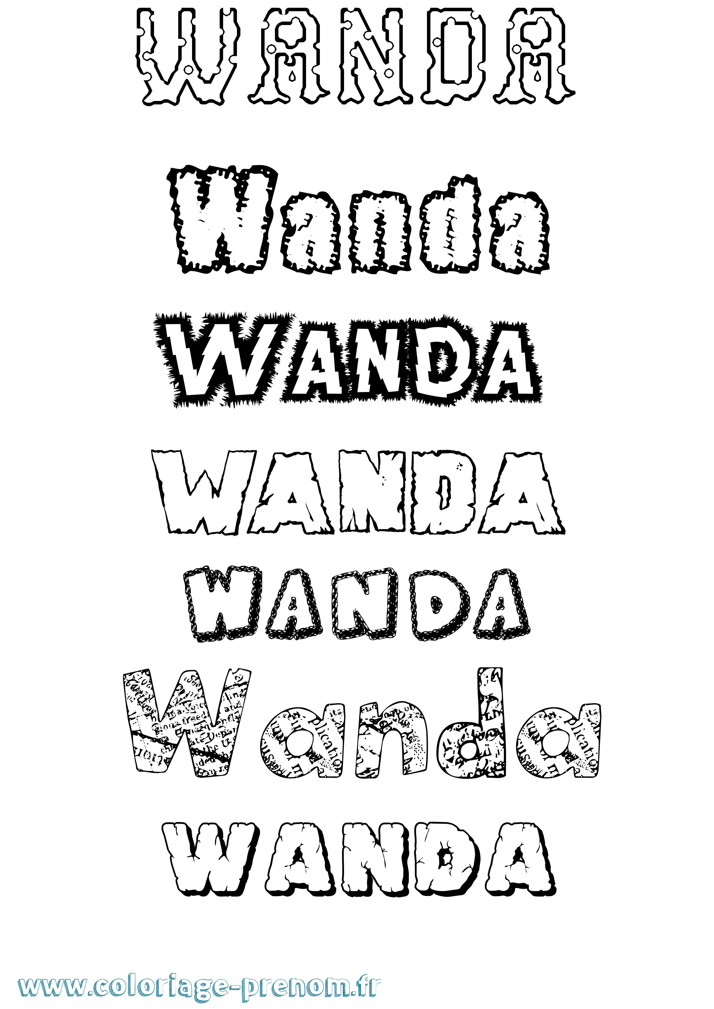 Coloriage Wanda Destructuré Coloriage prénom Wanda Destructuré