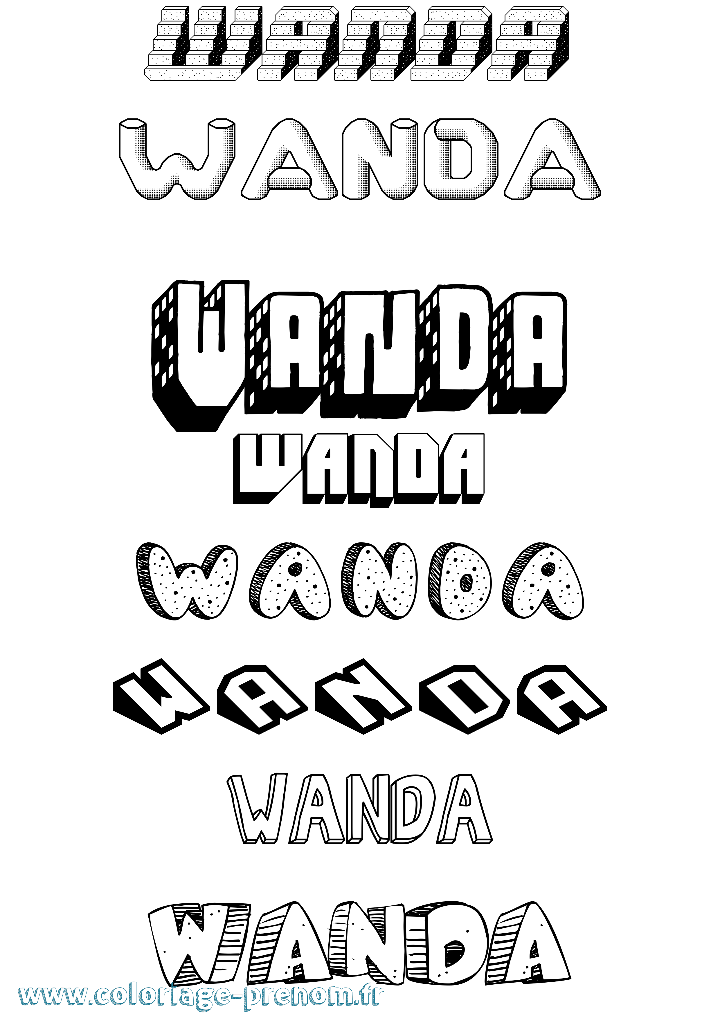 Coloriage Wanda Effet 3D Coloriage prénom Wanda Effet 3D