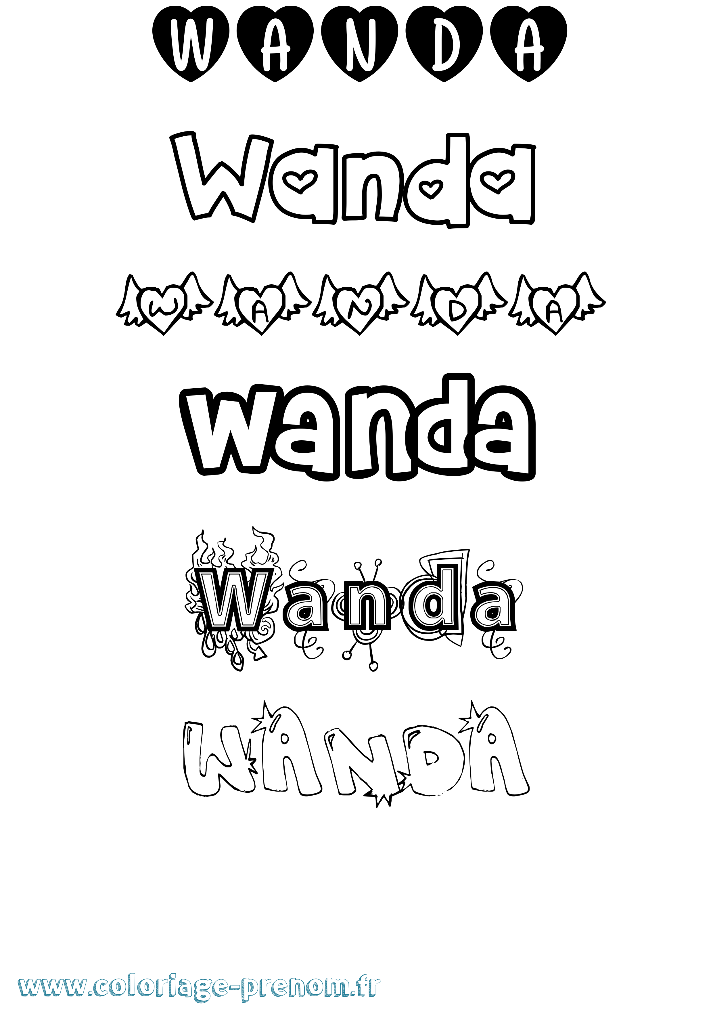 Coloriage Wanda Girly Coloriage prénom Wanda Girly