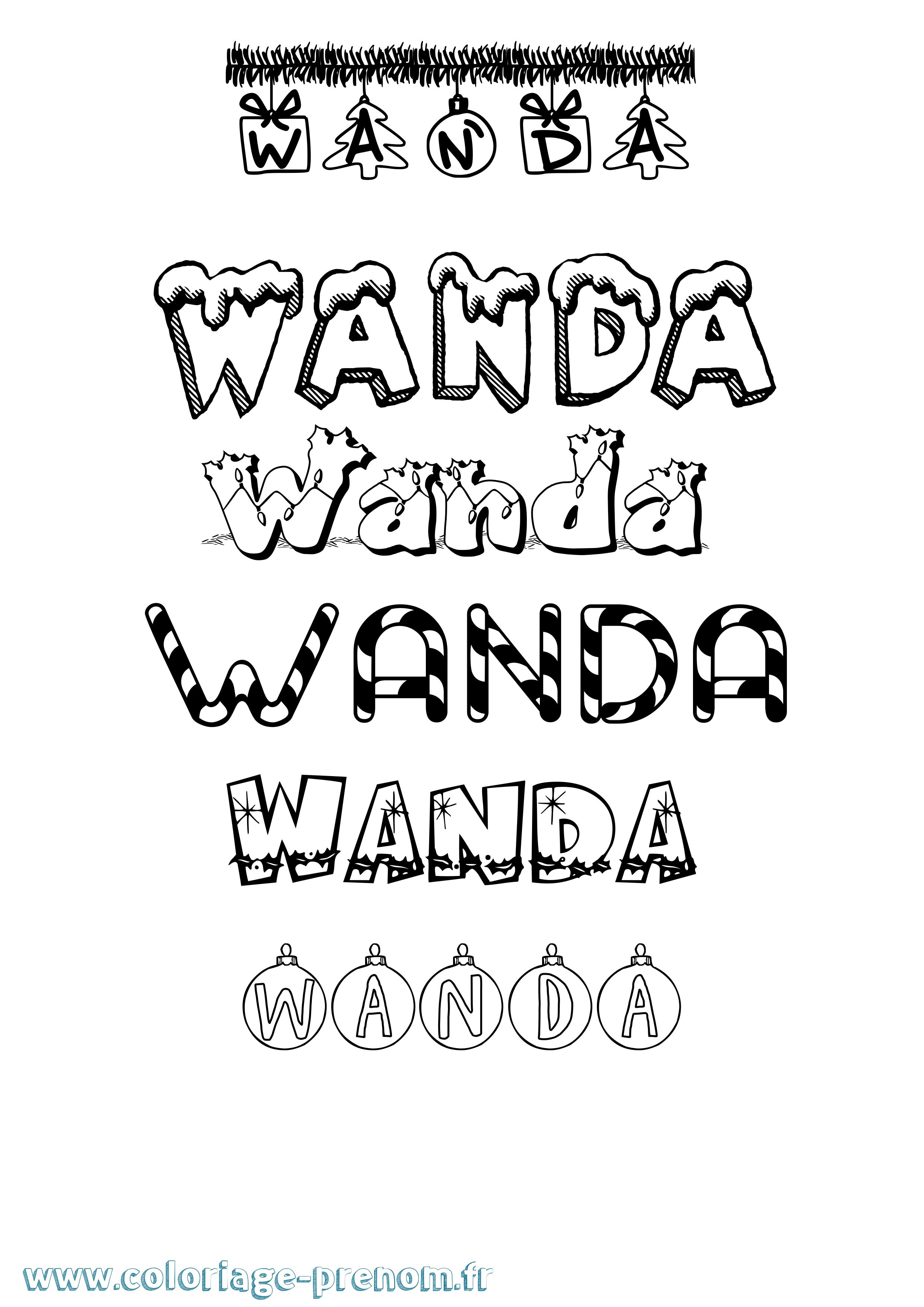 Coloriage Wanda Noël Coloriage prénom Wanda Noël