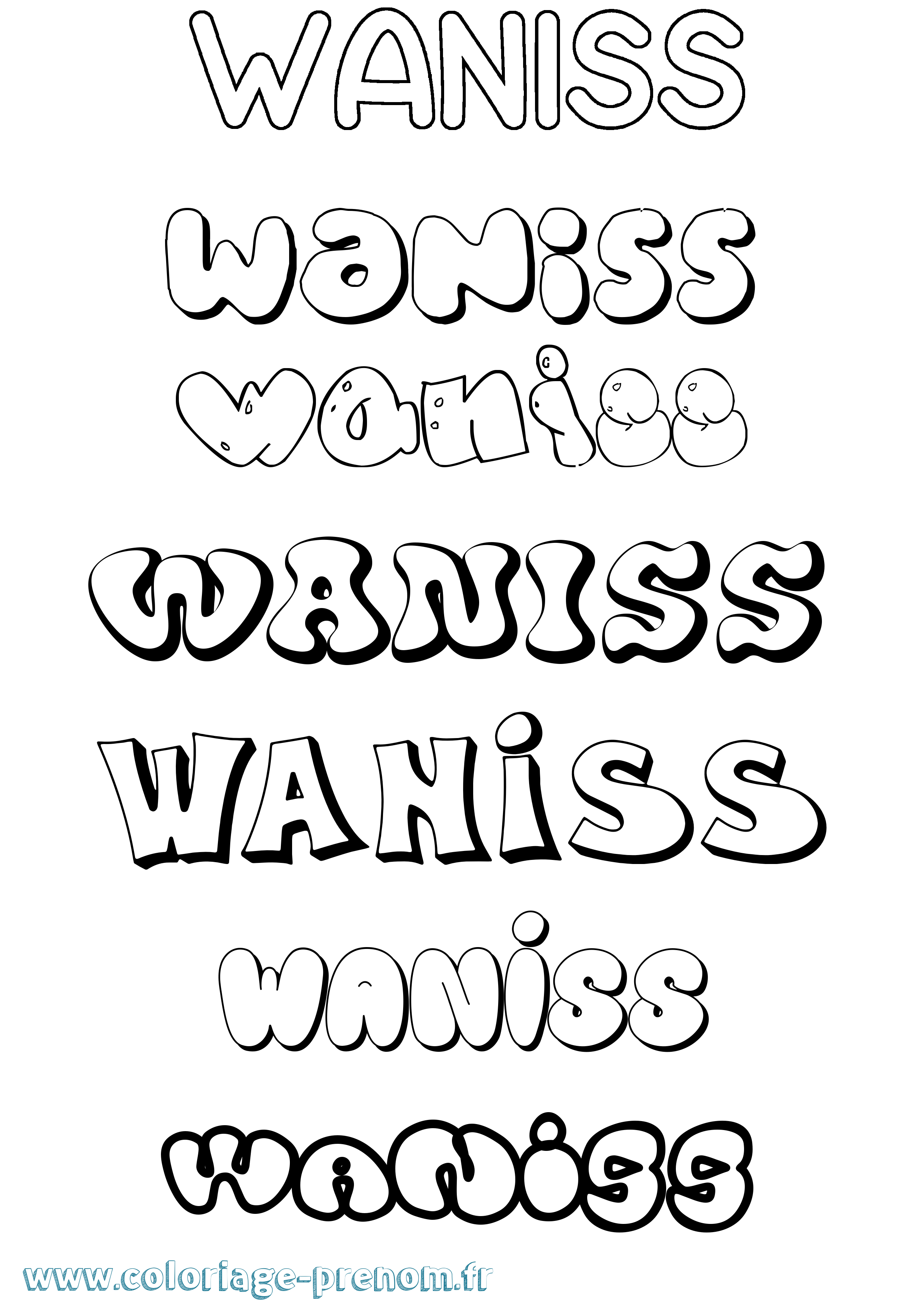 Coloriage Waniss Bubble Coloriage prénom Waniss Bubble