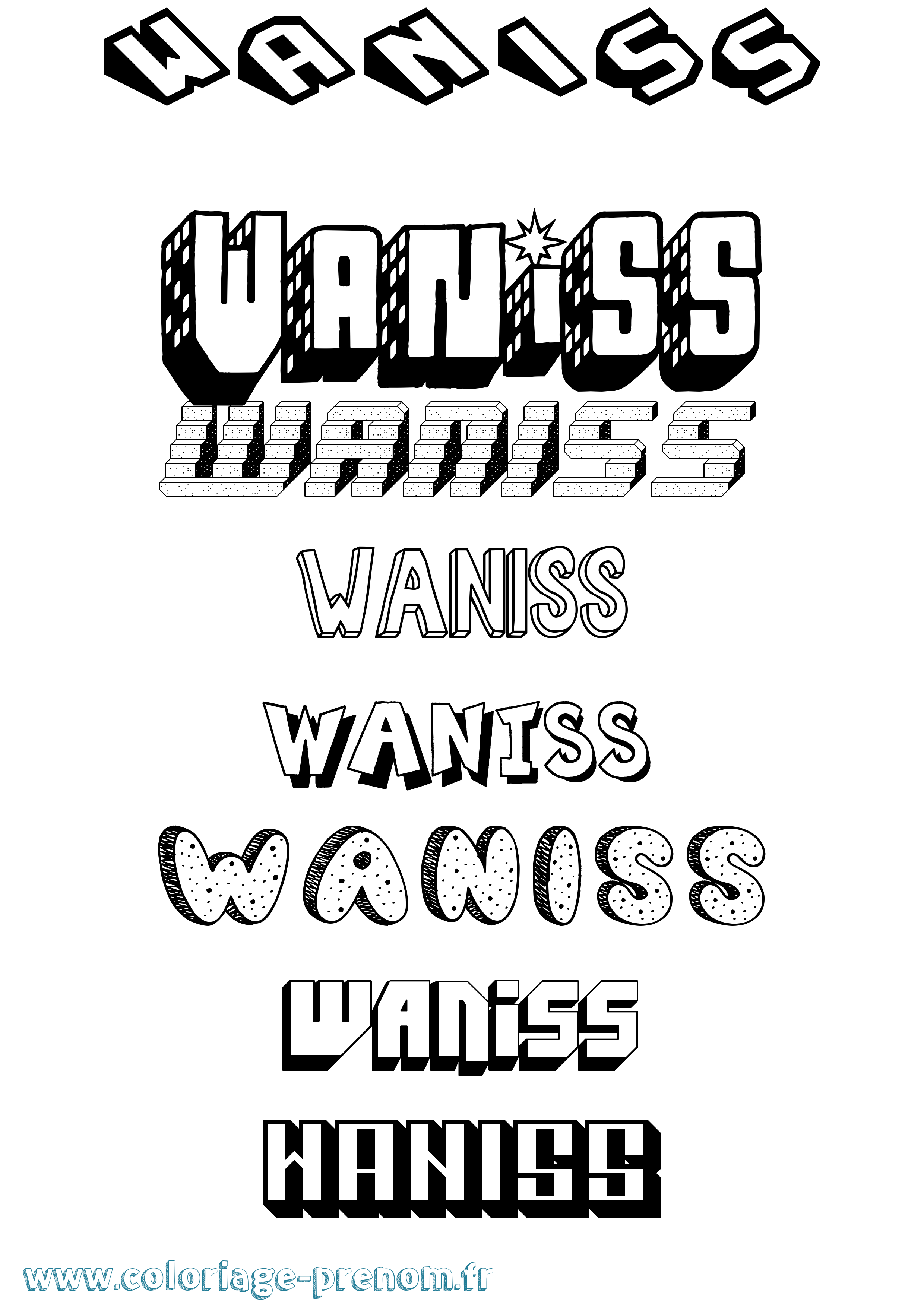 Coloriage Waniss Effet 3D Coloriage prénom Waniss Effet 3D