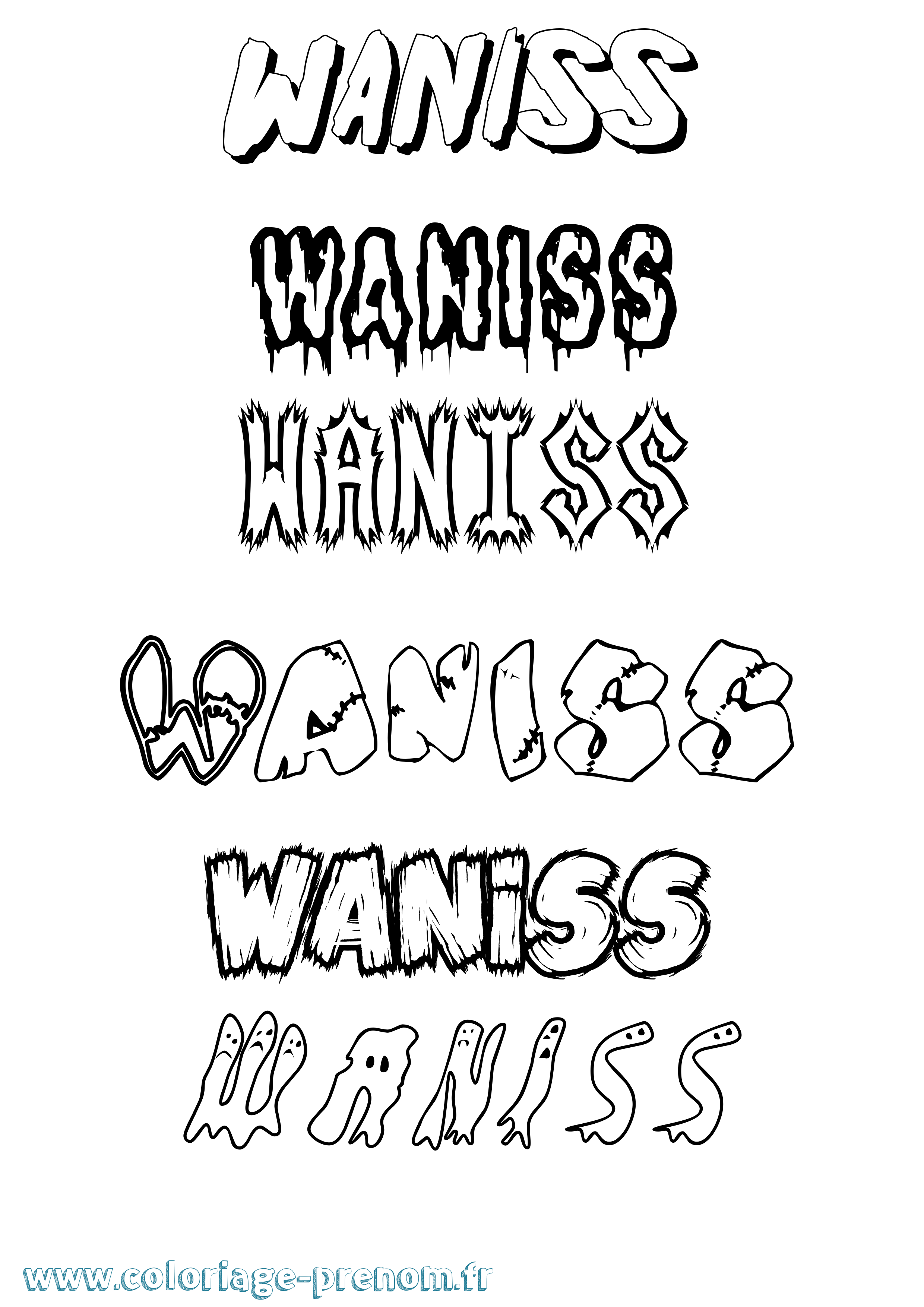Coloriage Waniss Frisson Coloriage prénom Waniss Frisson