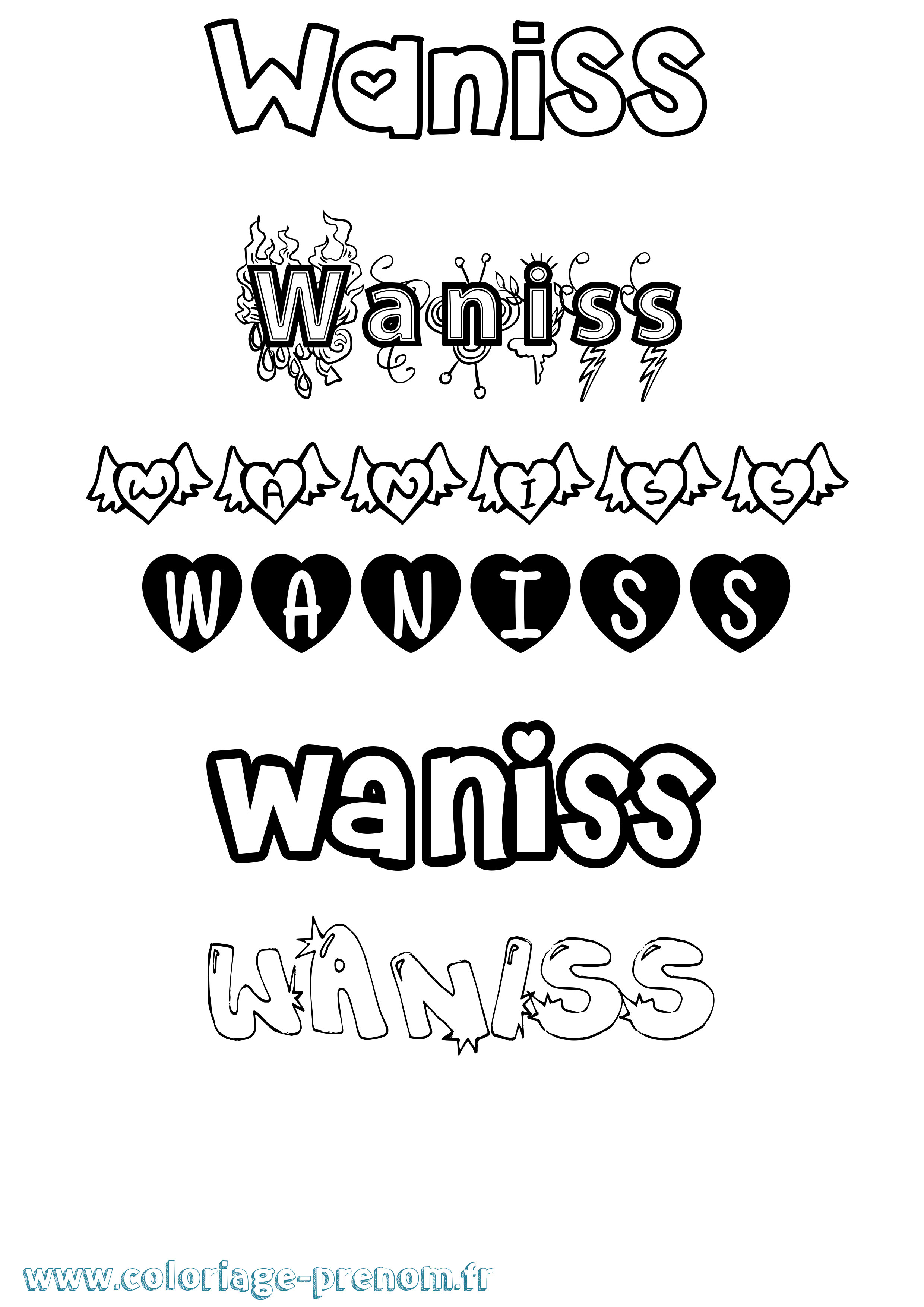 Coloriage Waniss Girly Coloriage prénom Waniss Girly