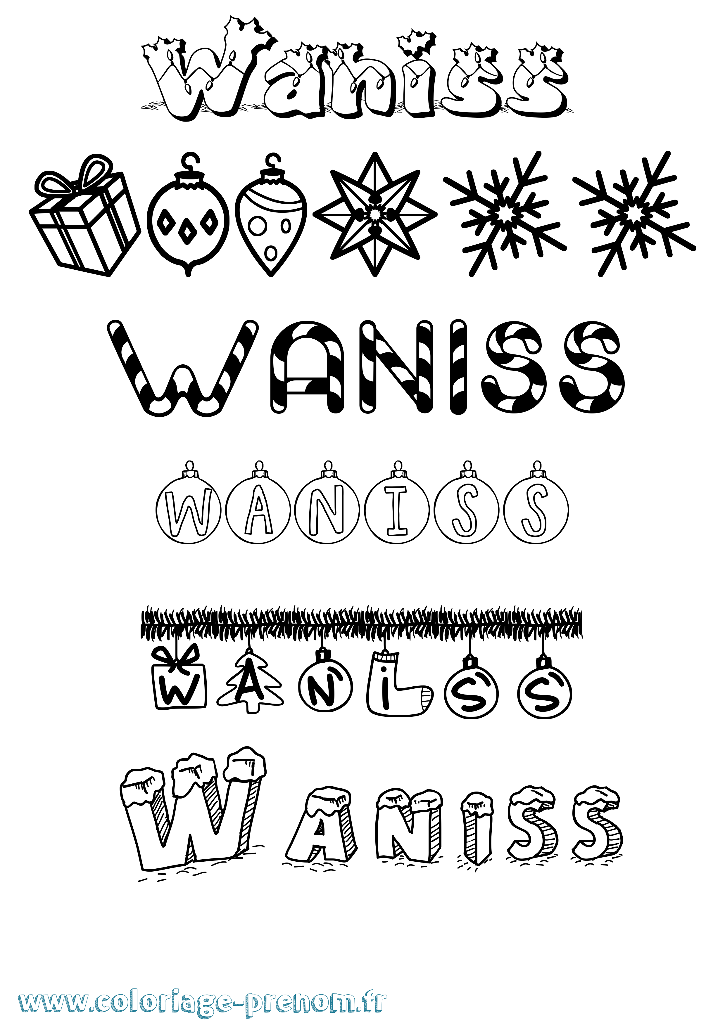 Coloriage Waniss Noël Coloriage prénom Waniss Noël