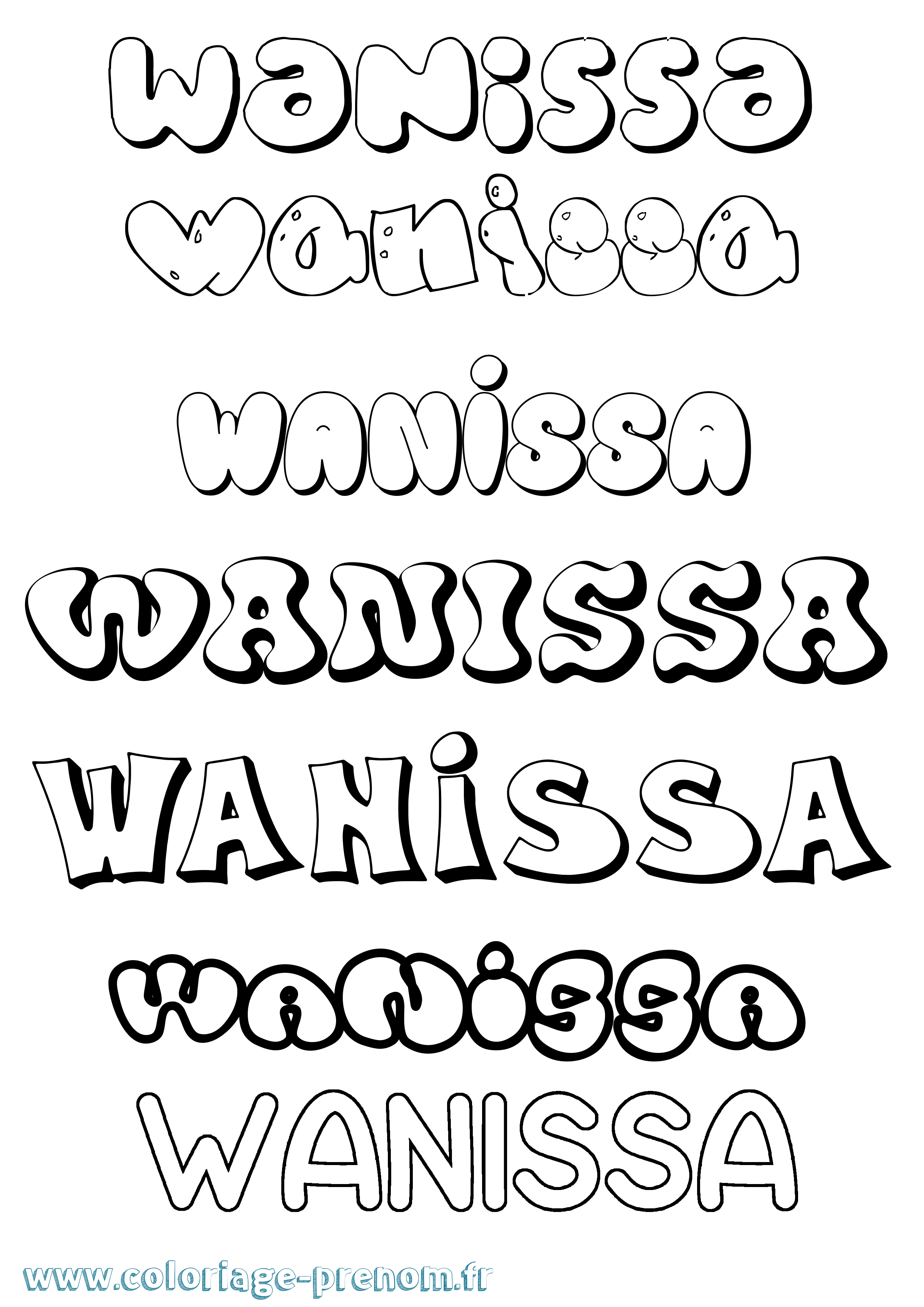Coloriage Wanissa Bubble Coloriage prénom Wanissa Bubble