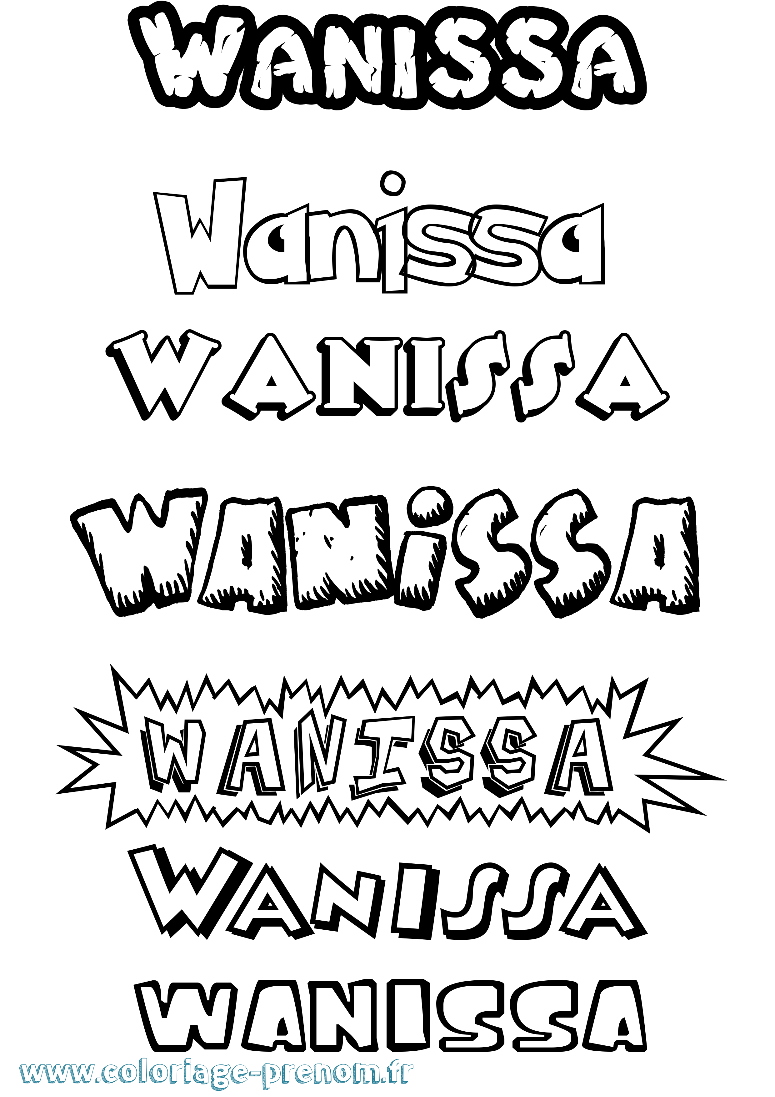 Coloriage Wanissa Dessin Animé Coloriage prénom Wanissa Dessin Animé