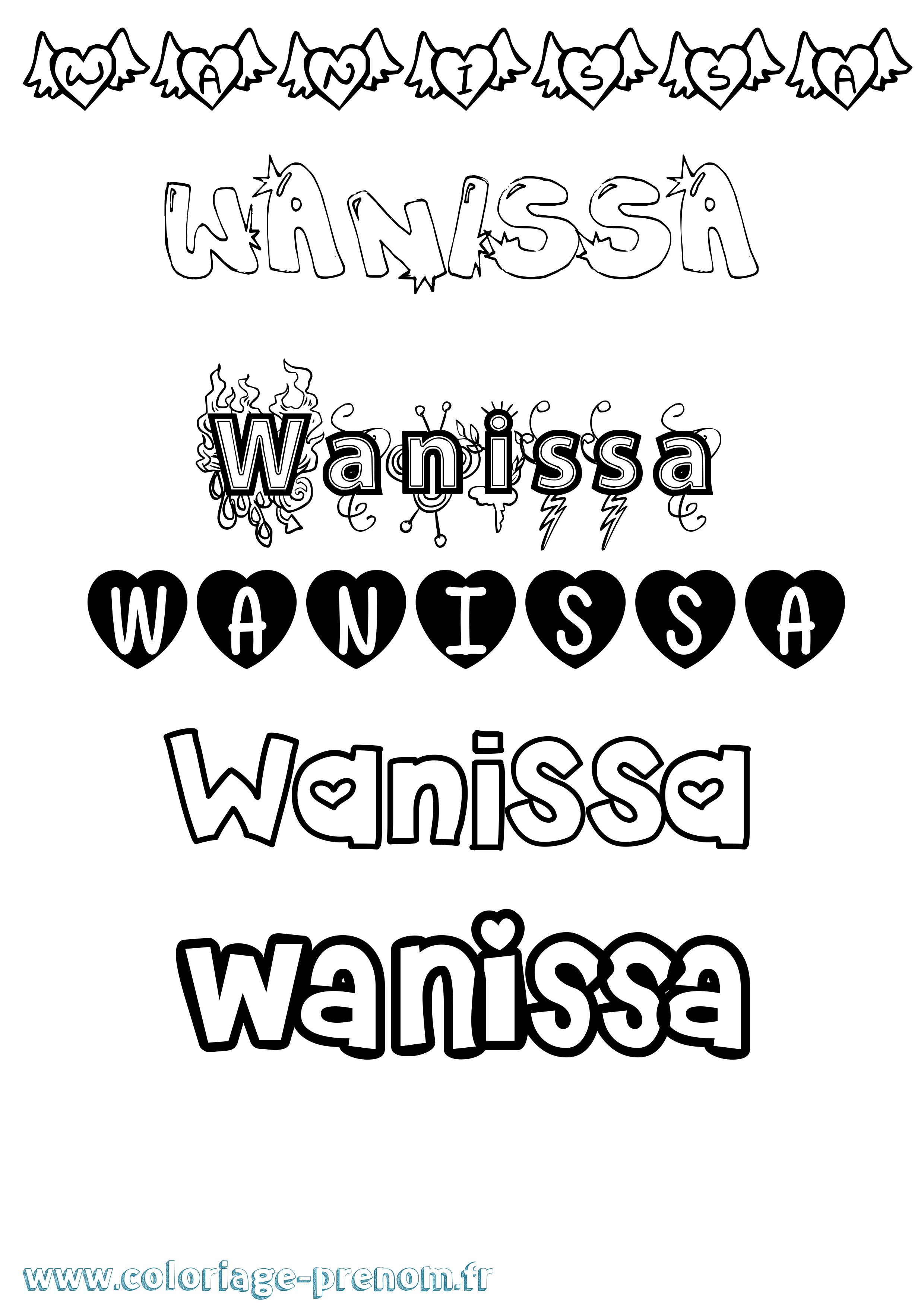 Coloriage Wanissa Girly Coloriage prénom Wanissa Girly