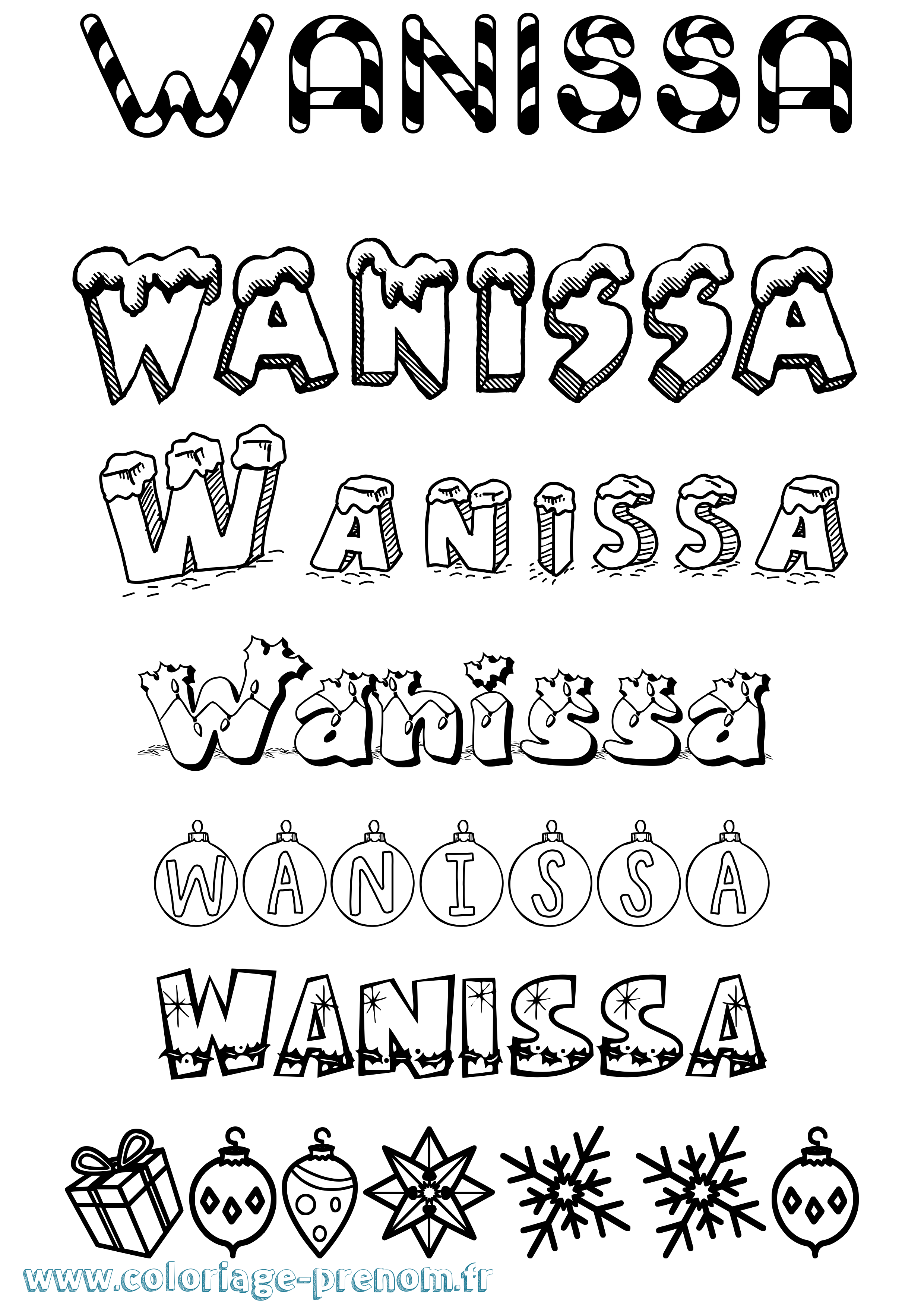 Coloriage Wanissa Noël Coloriage prénom Wanissa Noël