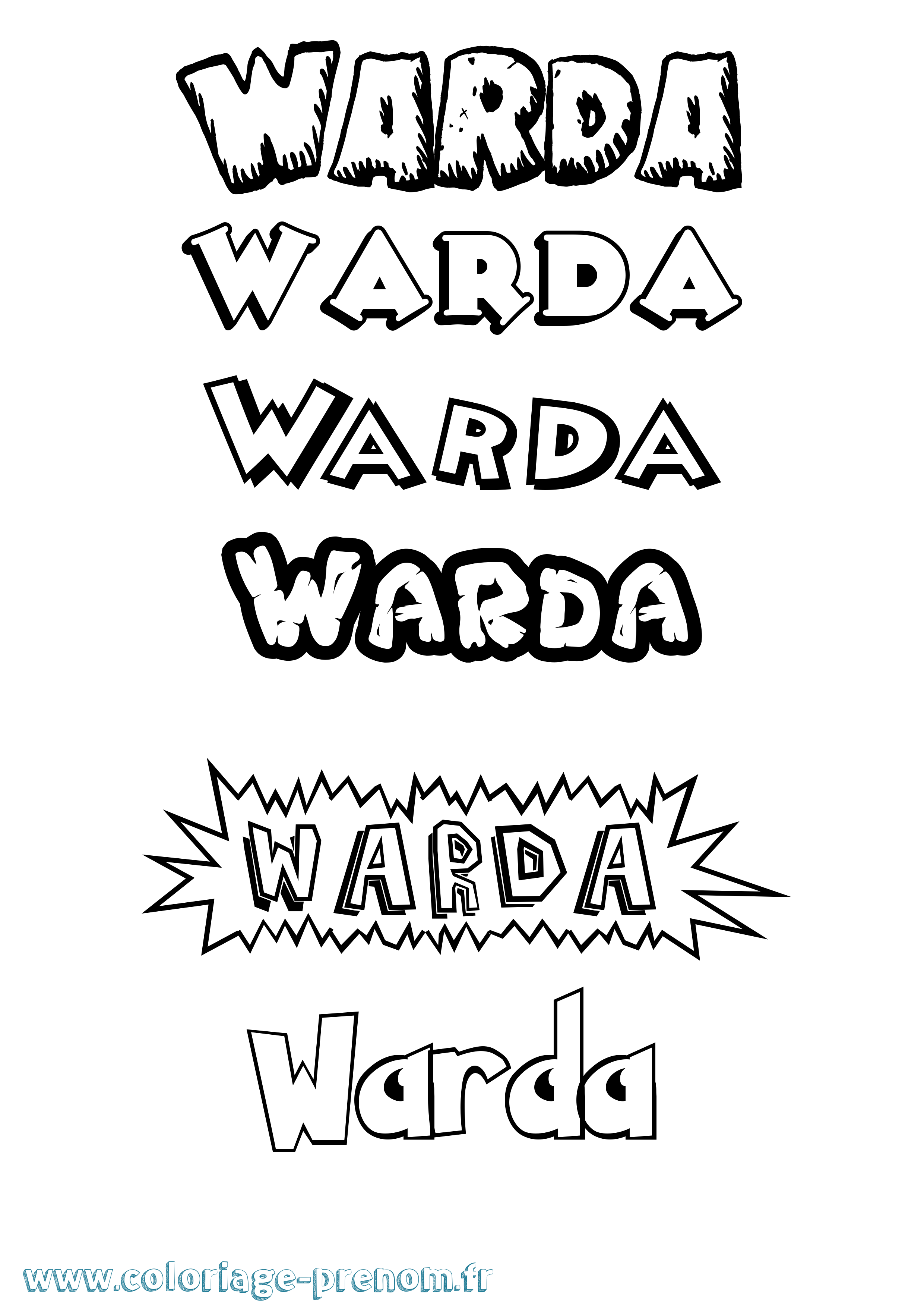 Coloriage Warda Dessin Animé Coloriage prénom Warda Dessin Animé