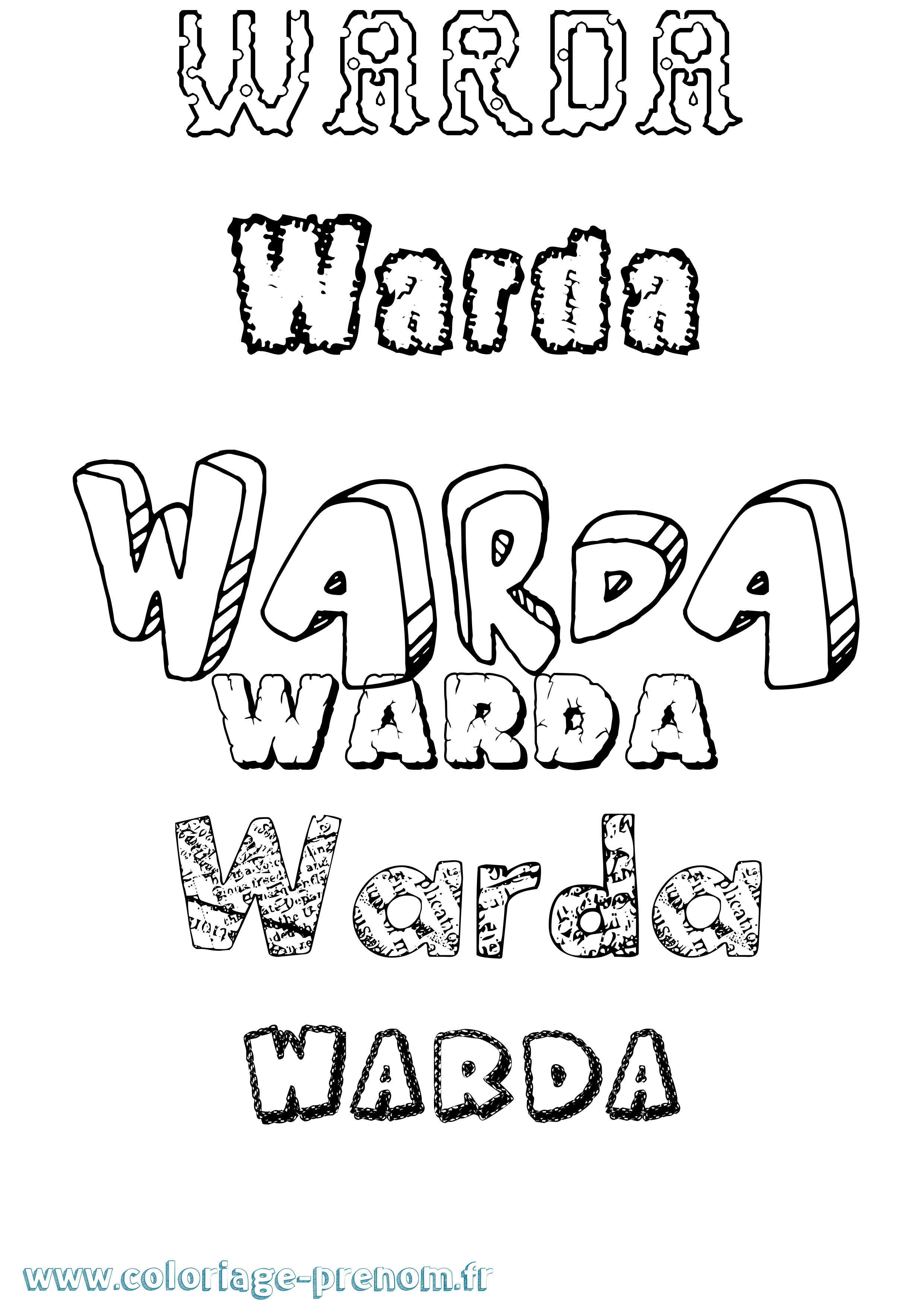 Coloriage Warda Destructuré Coloriage prénom Warda Destructuré