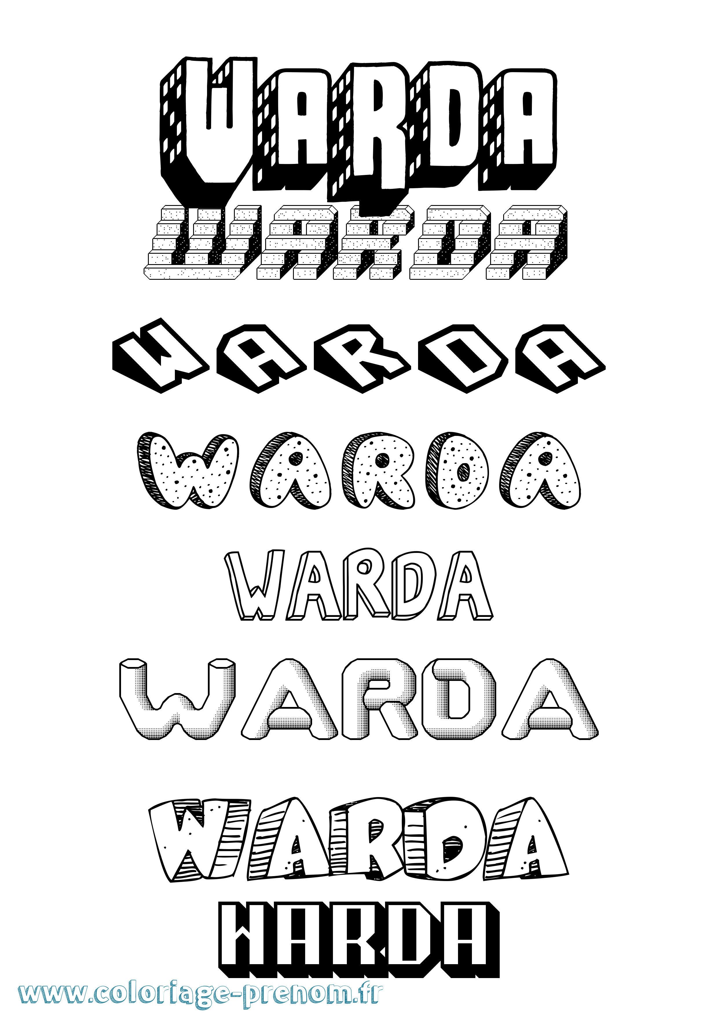 Coloriage Warda Effet 3D Coloriage prénom Warda Effet 3D