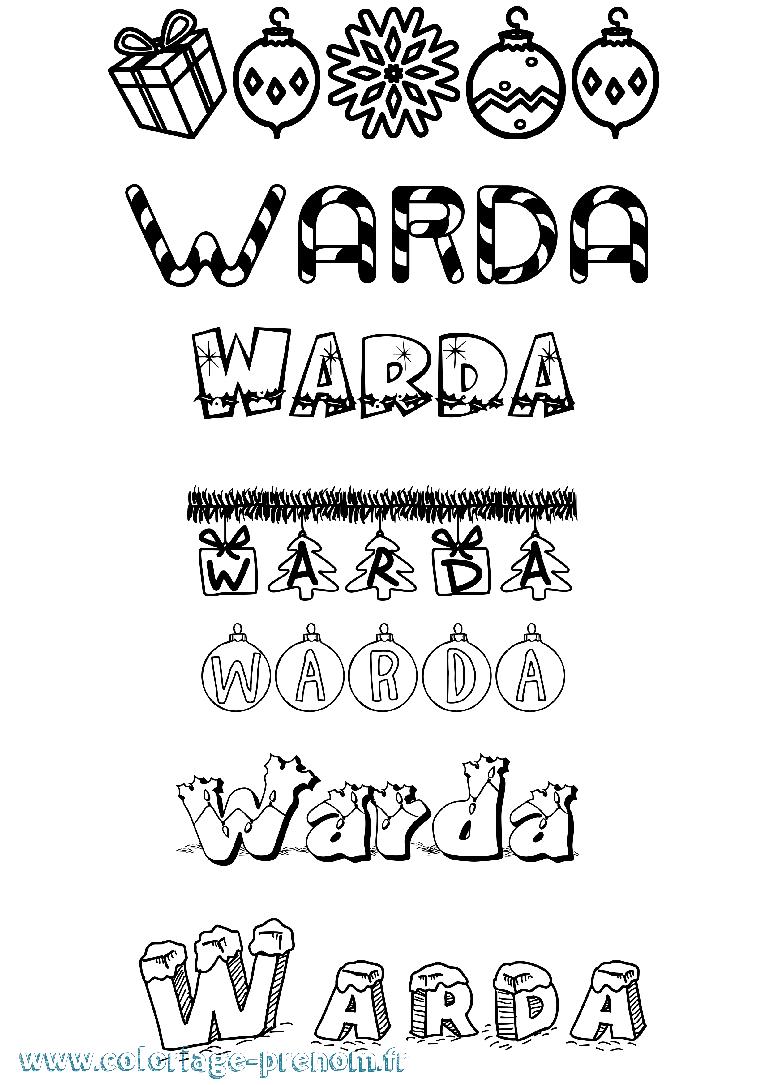 Coloriage Warda Noël Coloriage prénom Warda Noël