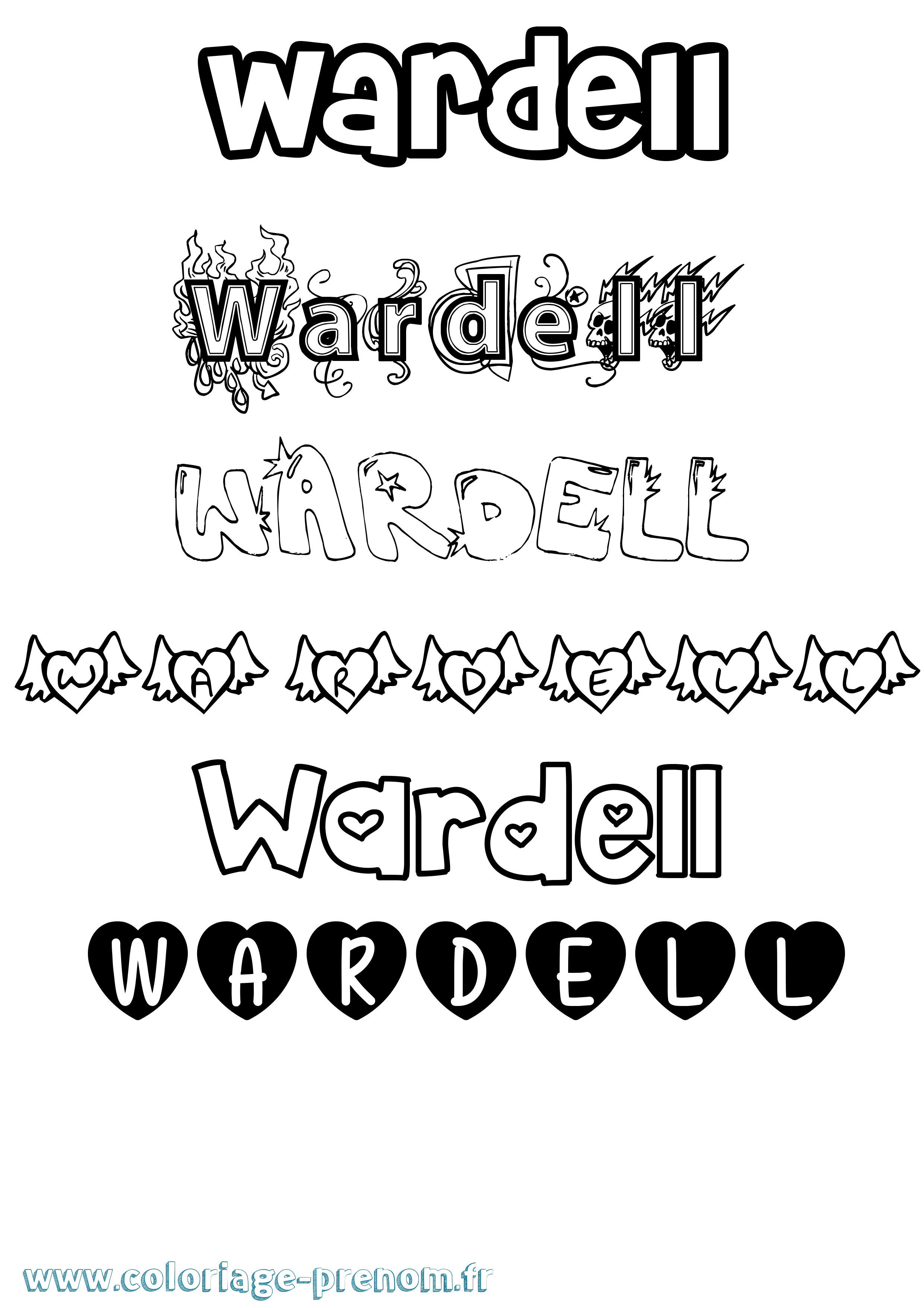 Coloriage Wardell Girly Coloriage prénom Wardell Girly