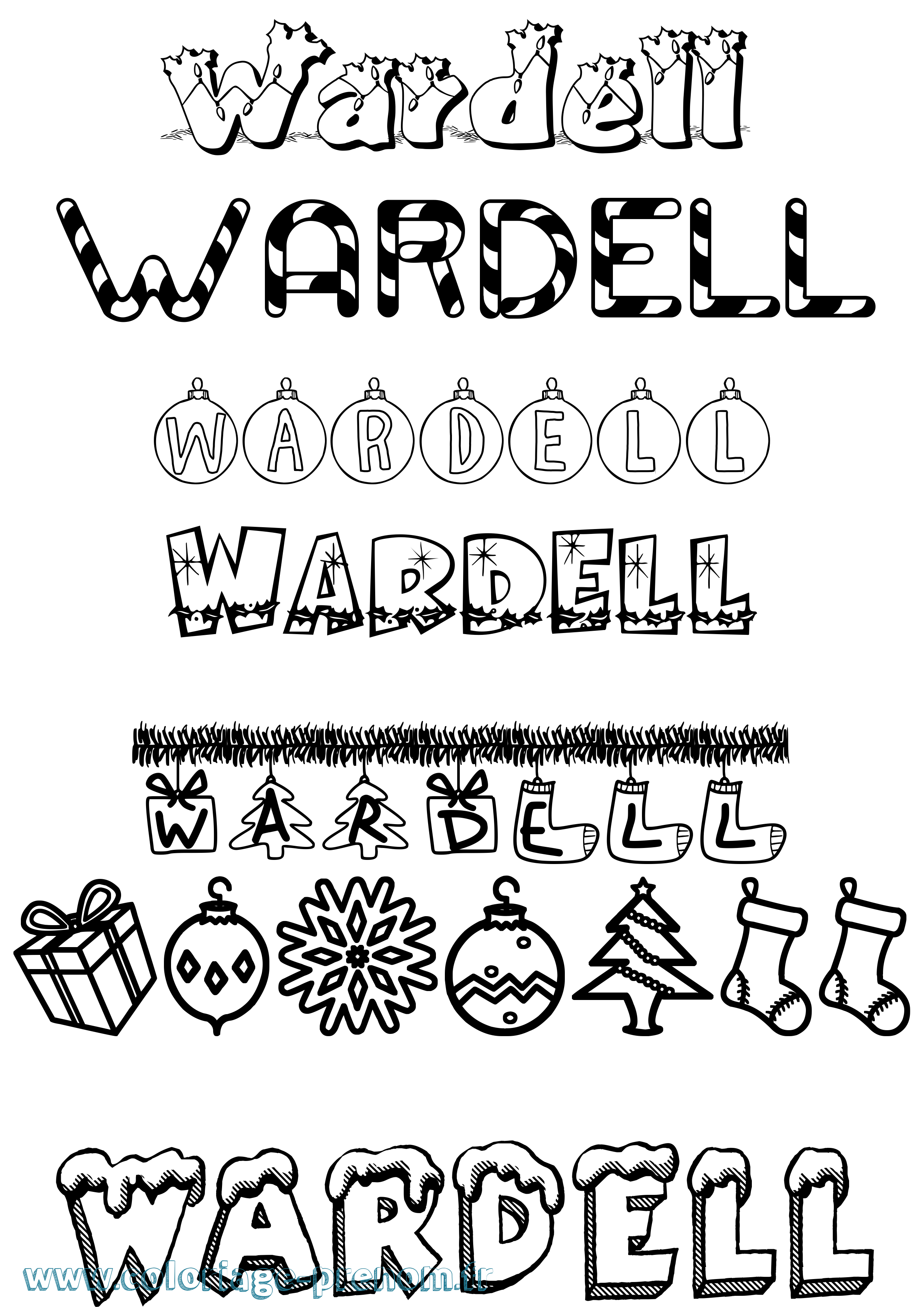 Coloriage Wardell Noël Coloriage prénom Wardell Noël
