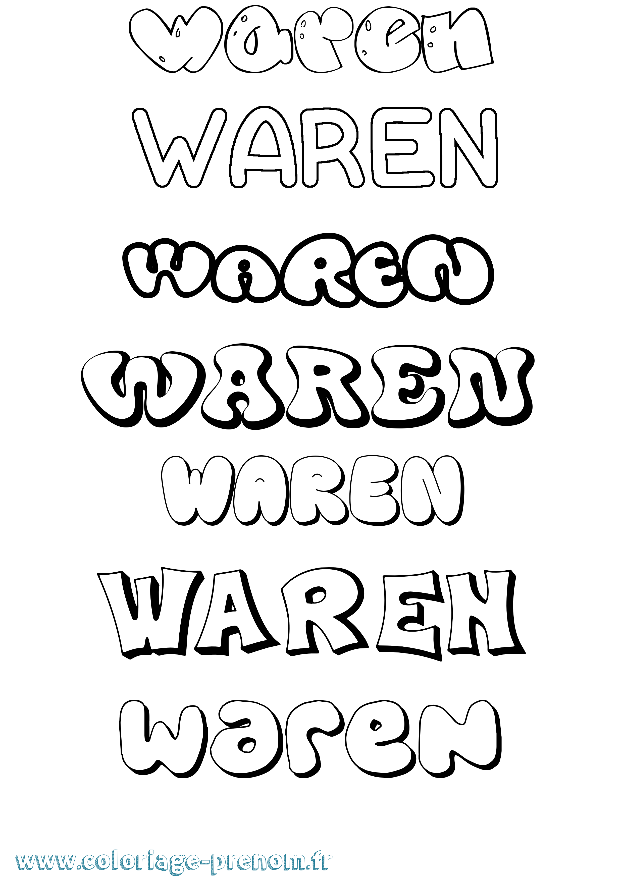 Coloriage Waren Bubble Coloriage prénom Waren Bubble