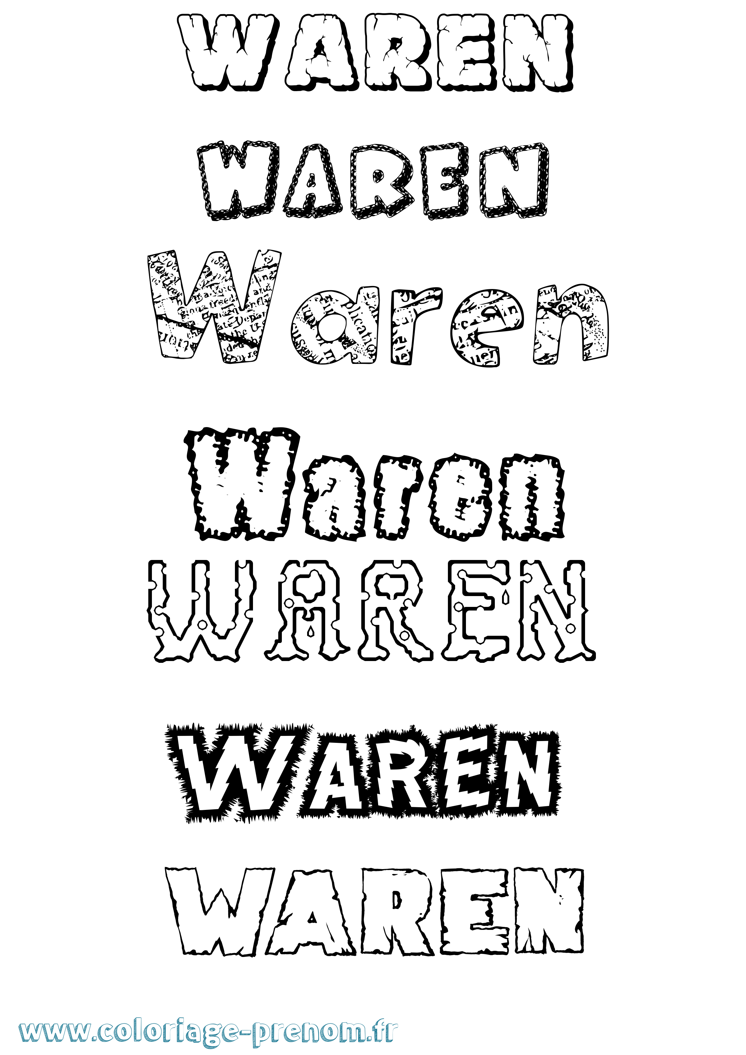 Coloriage Waren Destructuré Coloriage prénom Waren Destructuré