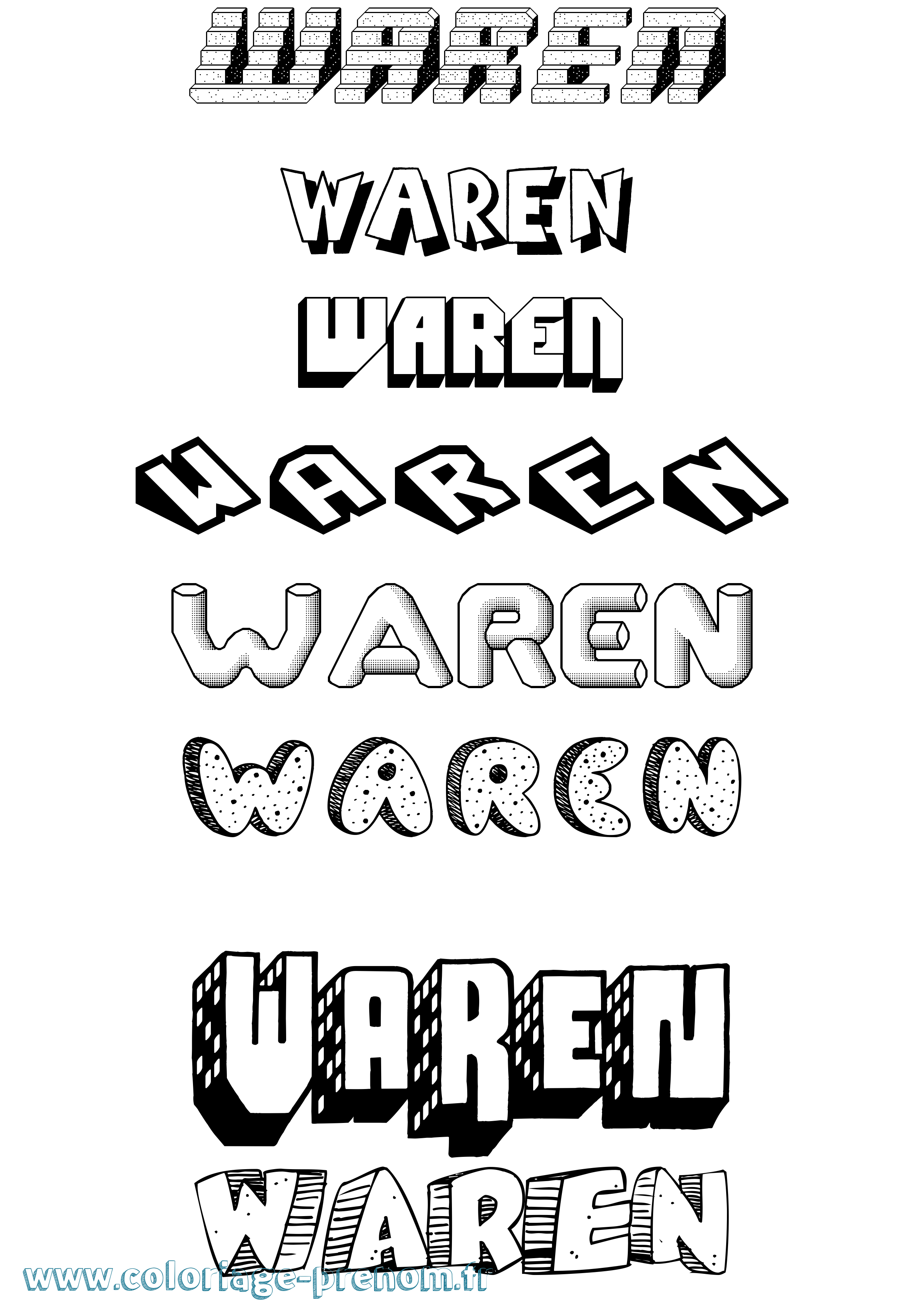 Coloriage Waren Effet 3D Coloriage prénom Waren Effet 3D