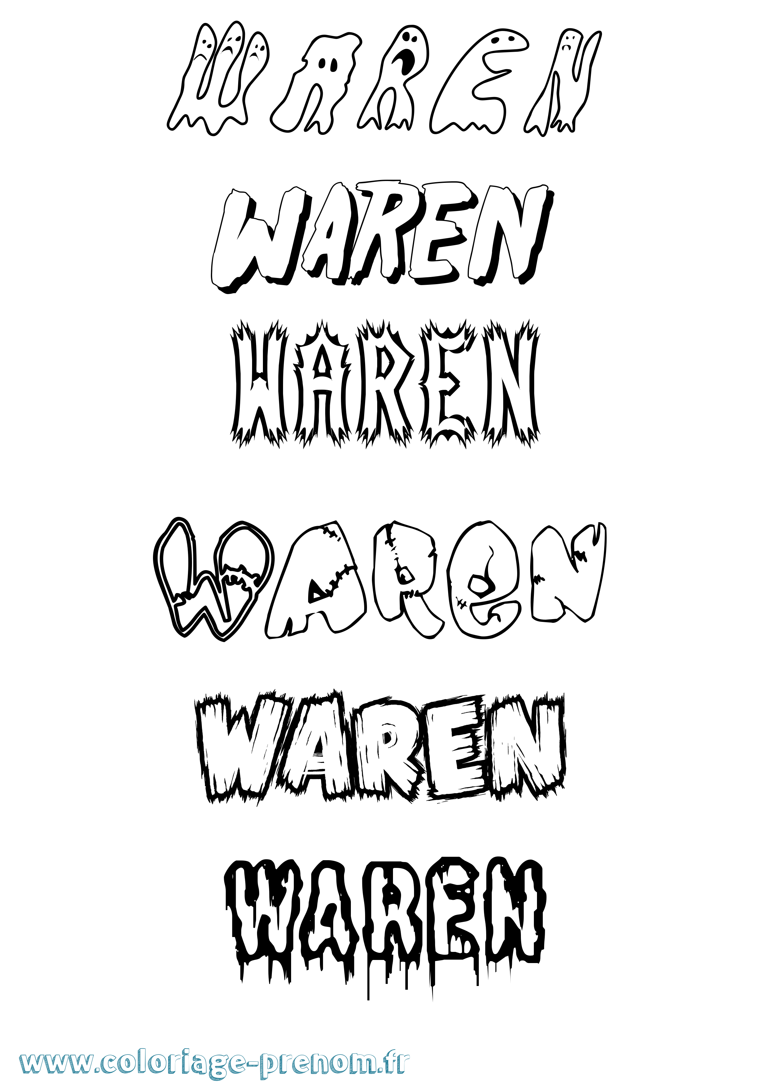 Coloriage Waren Frisson Coloriage prénom Waren Frisson