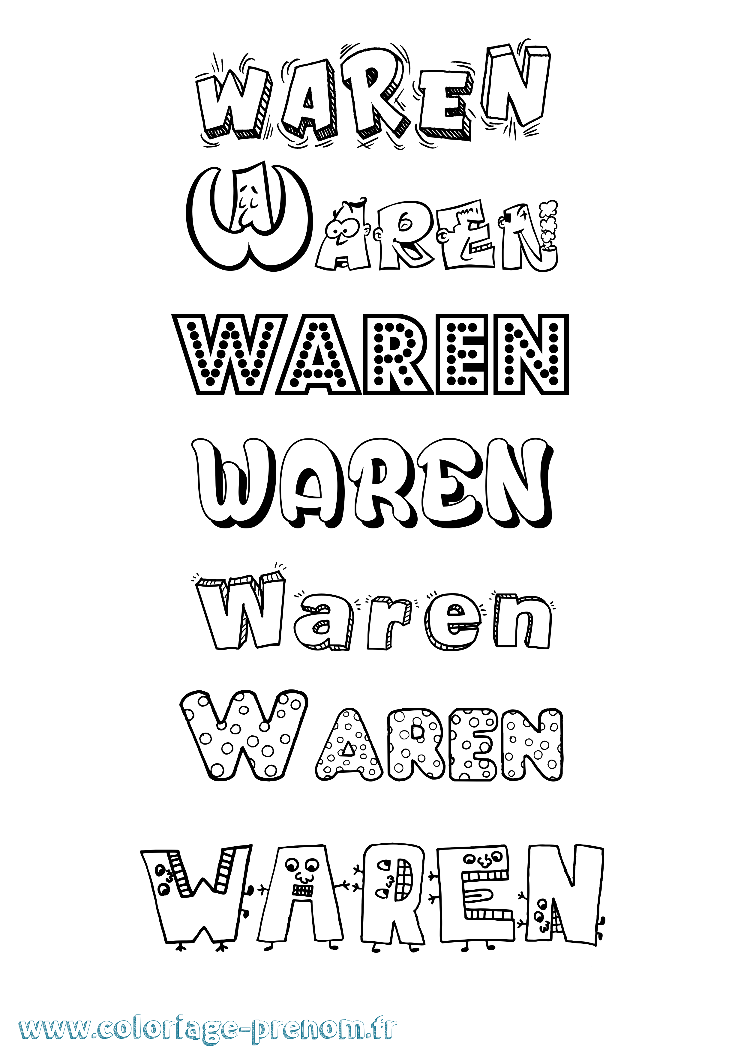 Coloriage Waren Fun Coloriage prénom Waren Fun