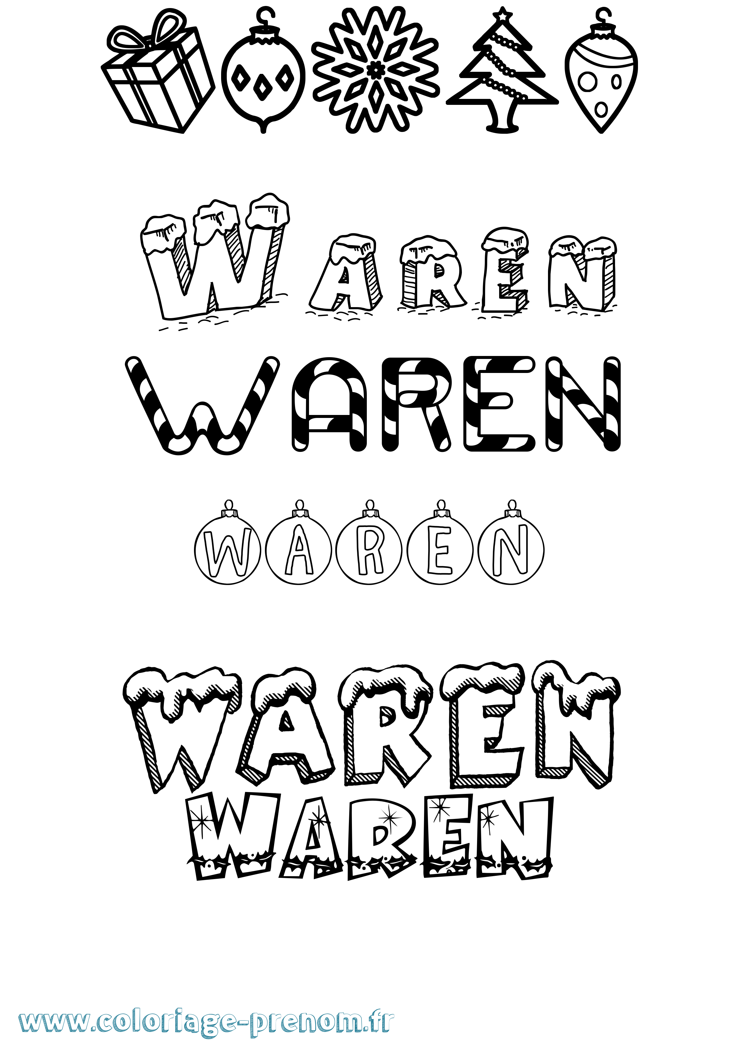 Coloriage Waren Noël Coloriage prénom Waren Noël